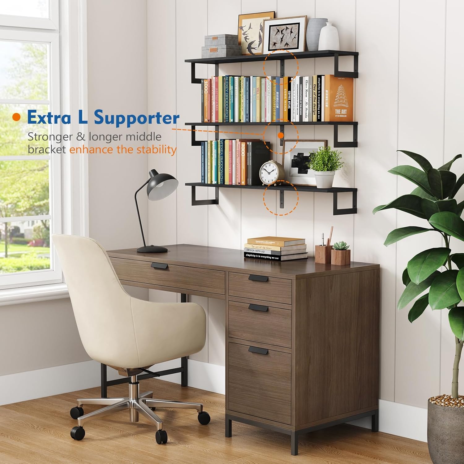 Harwaya Large Floating Book Shelves Set of 3 - Black