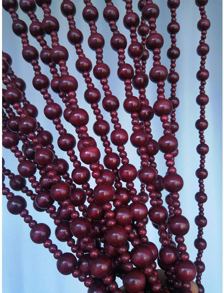 OKUOKA Beaded Door Curtain Retro Style Red Wine Handmade