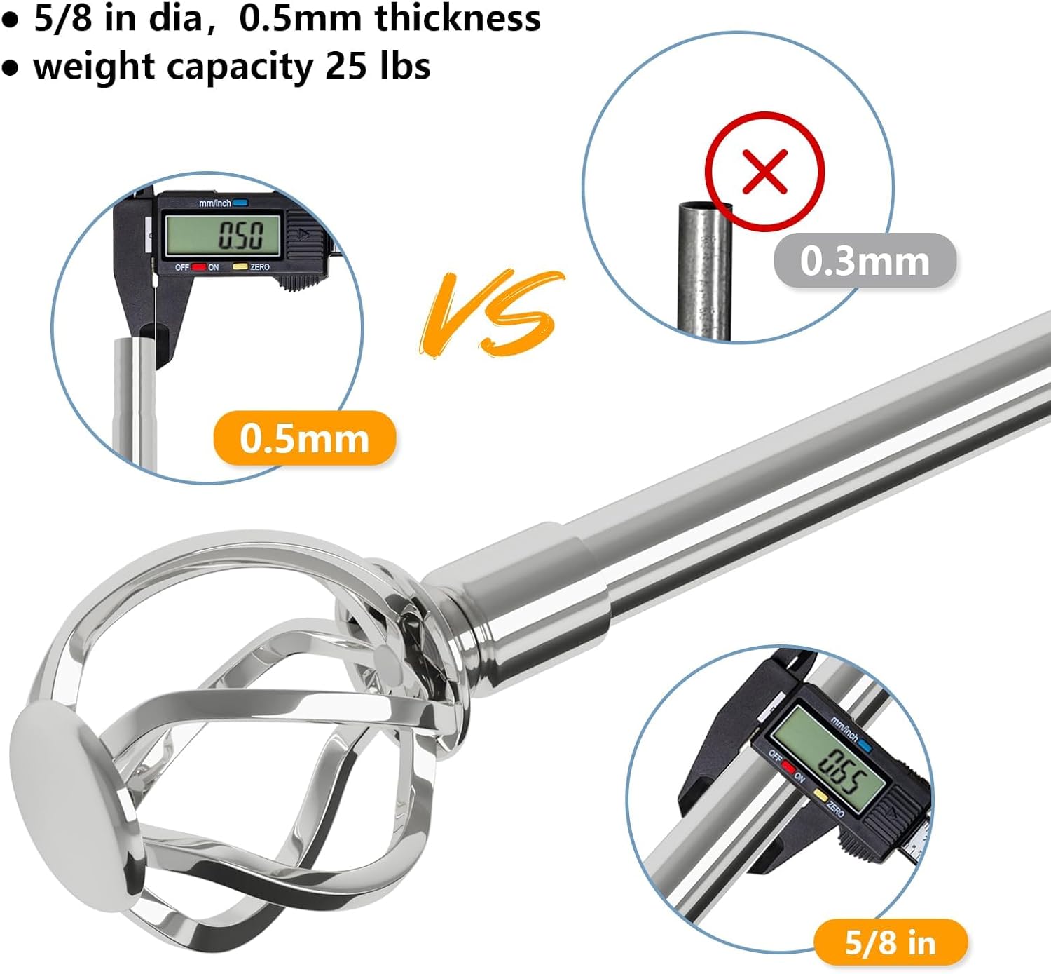 Chrome Silver Curtain Rods 66-120 Inch Adjustable