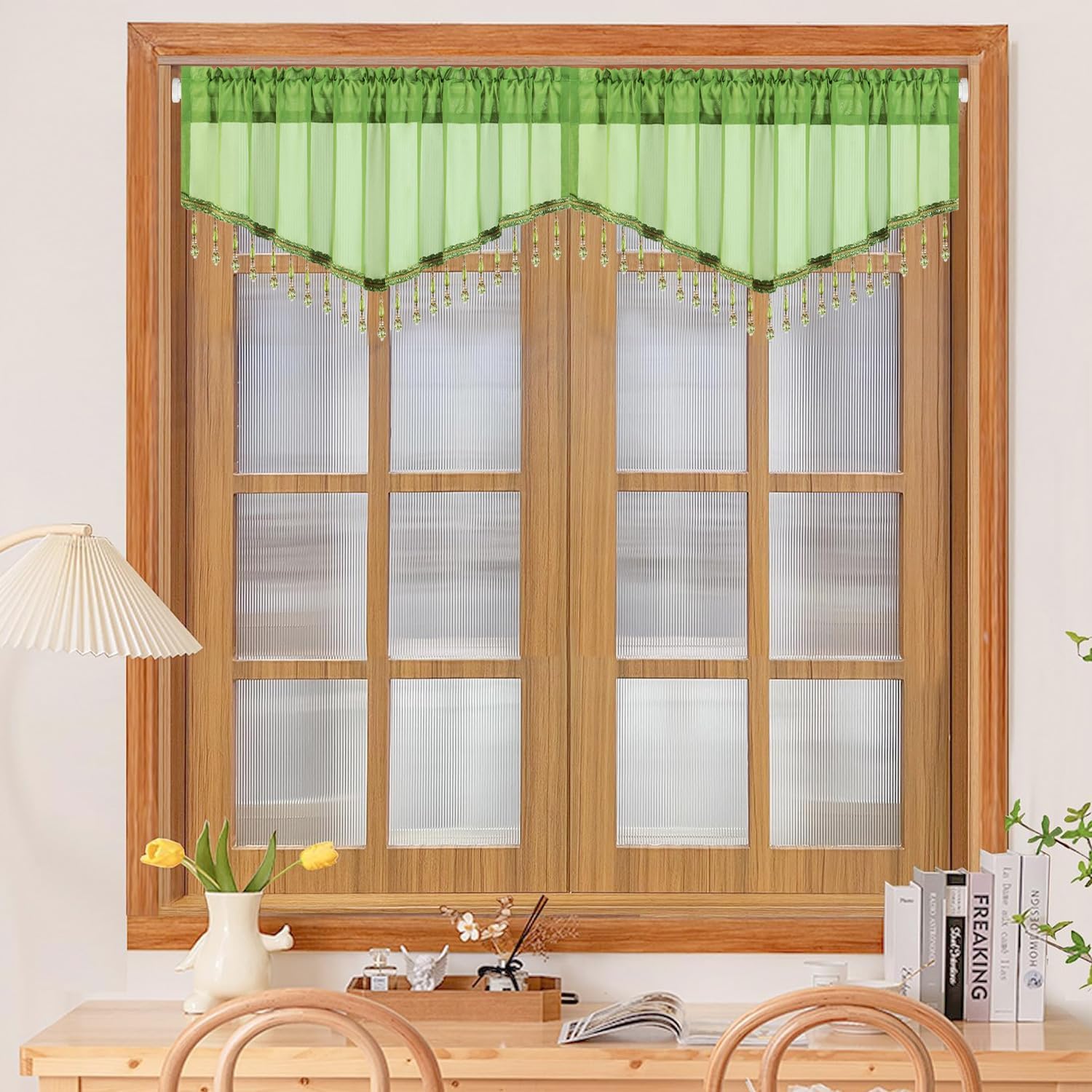 VOGOL Cyan Green Valance Curtains 52x18 Inches 1 Pack