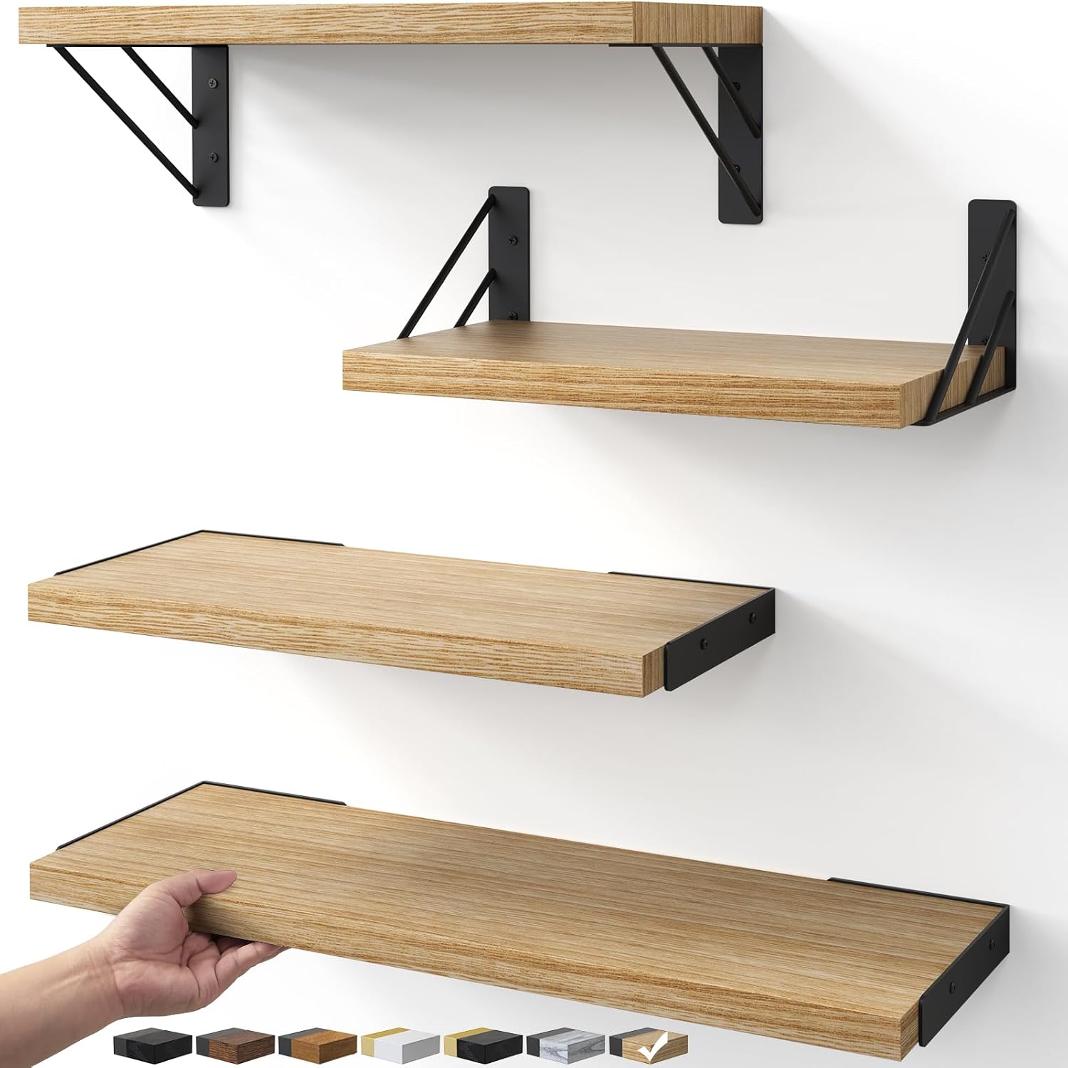 BAYKA Floating Wall Shelves Set of 4 Rustic Brown