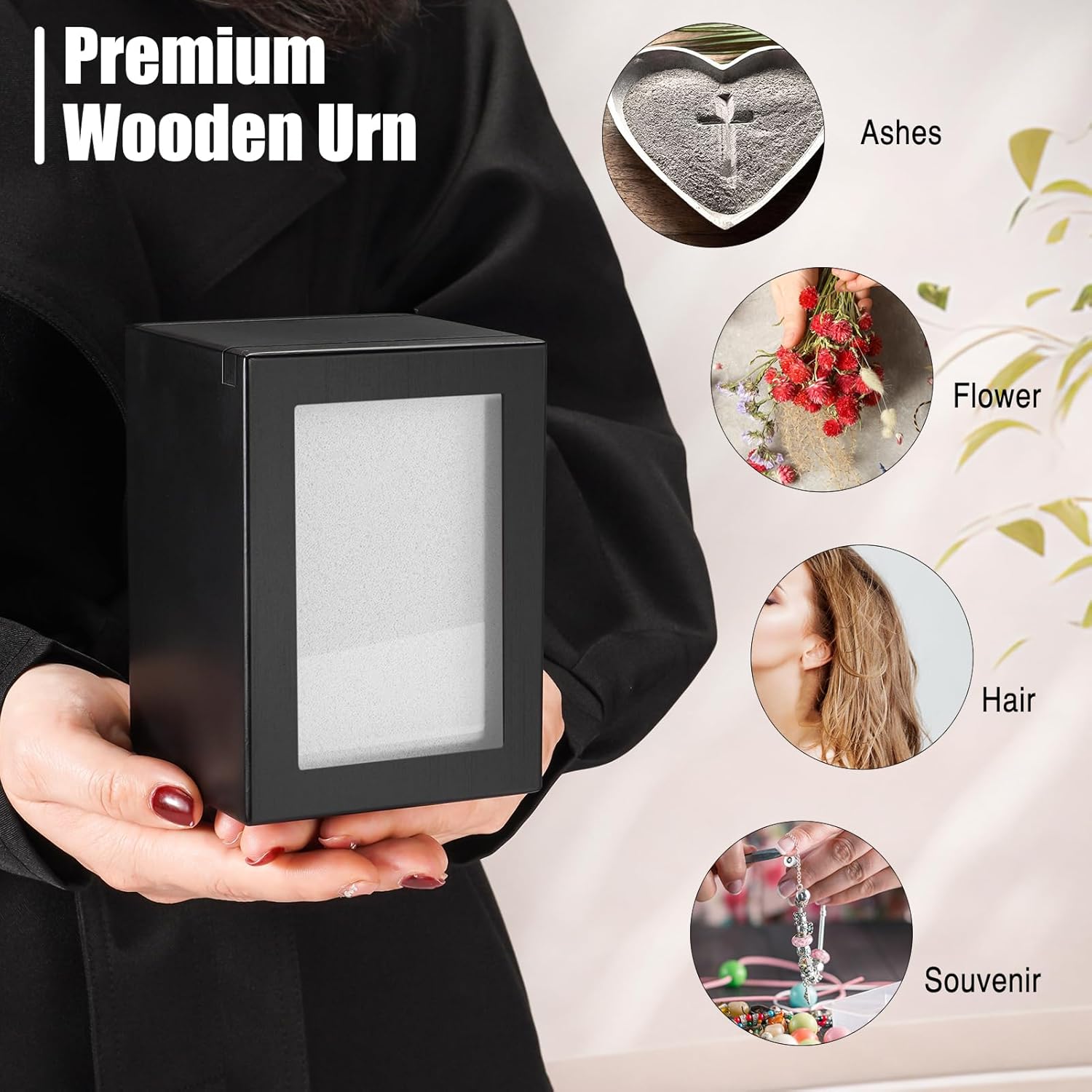 SOITIS Small Wood Urn for Human Ashes Black with Photo Frame