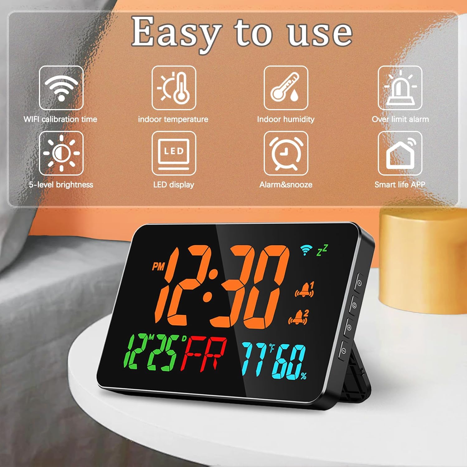 24Ghz WiFi Atomic Clock with Temperature Humidity and Alarm