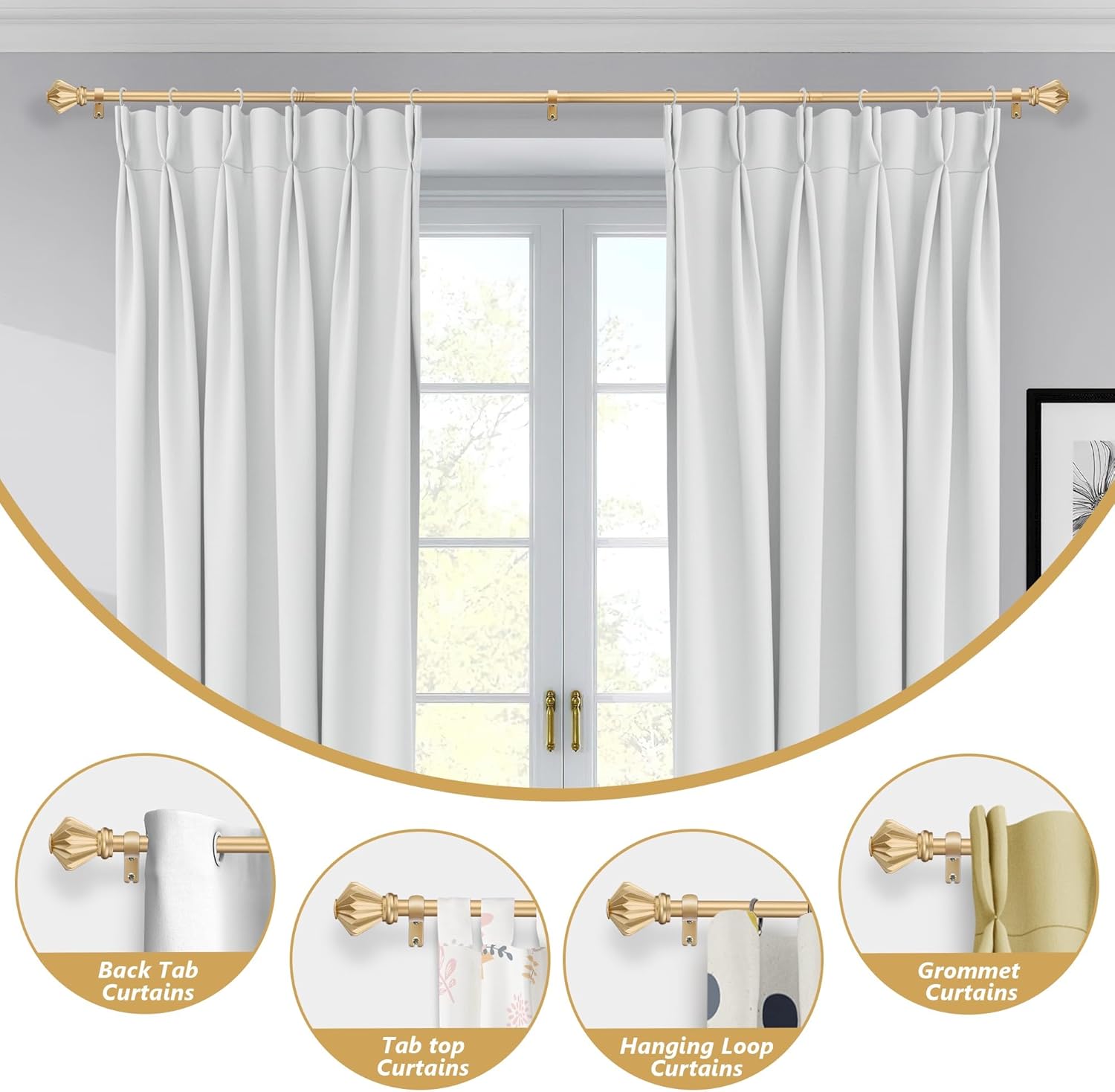 Gold Curtain Rods 48-84 Inch Adjustable Single Rods