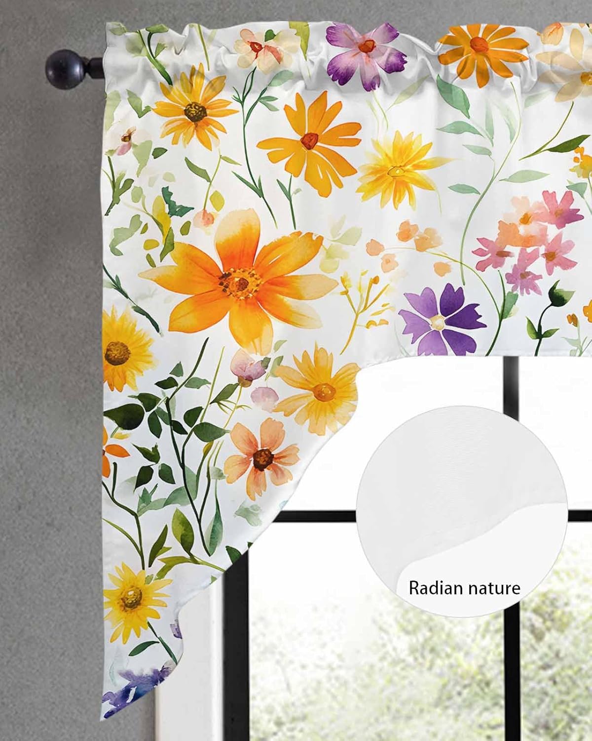 Spring Wildflowers Valance Curtains for Windows and Bathrooms