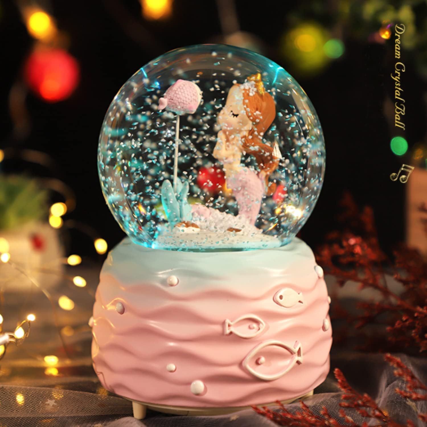 Mermaid Snow Globe with Music and LED Lights for Girls