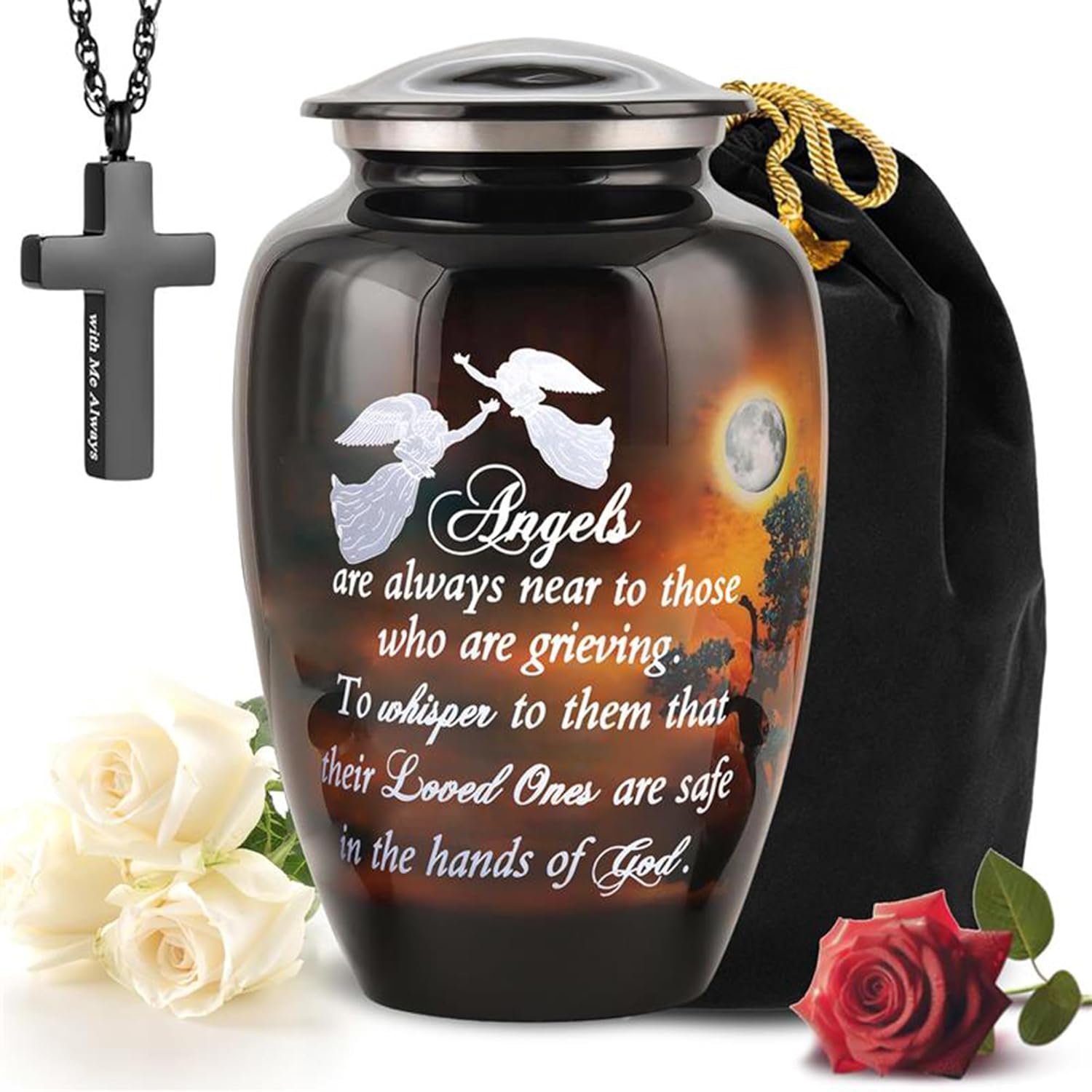 Handcrafted Large Urn for Ashes with Angel Quote