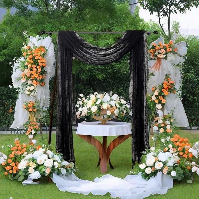 Elegant Black Lace Valance Curtain 144 Inch Long