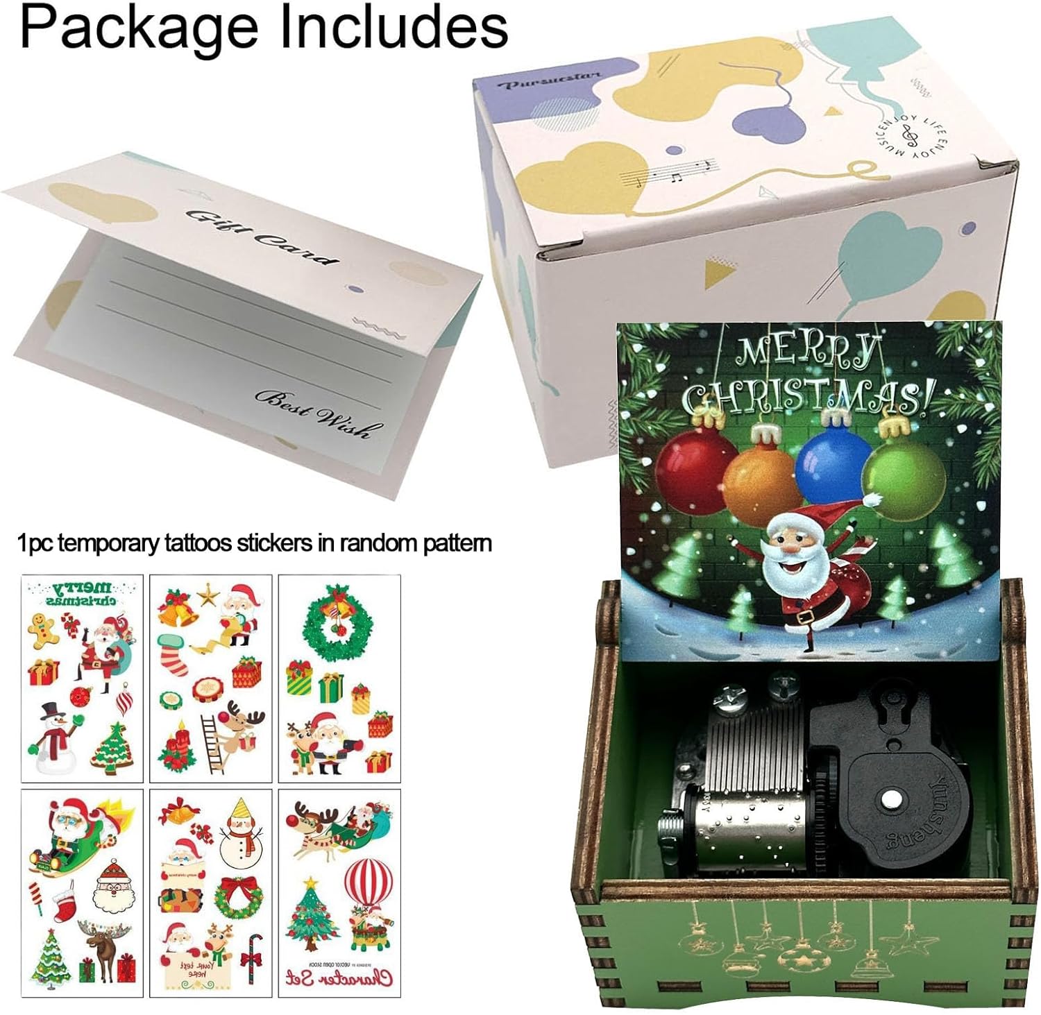 Pursuestar Green Wind Up Music Box - We Wish You a Merry Christmas