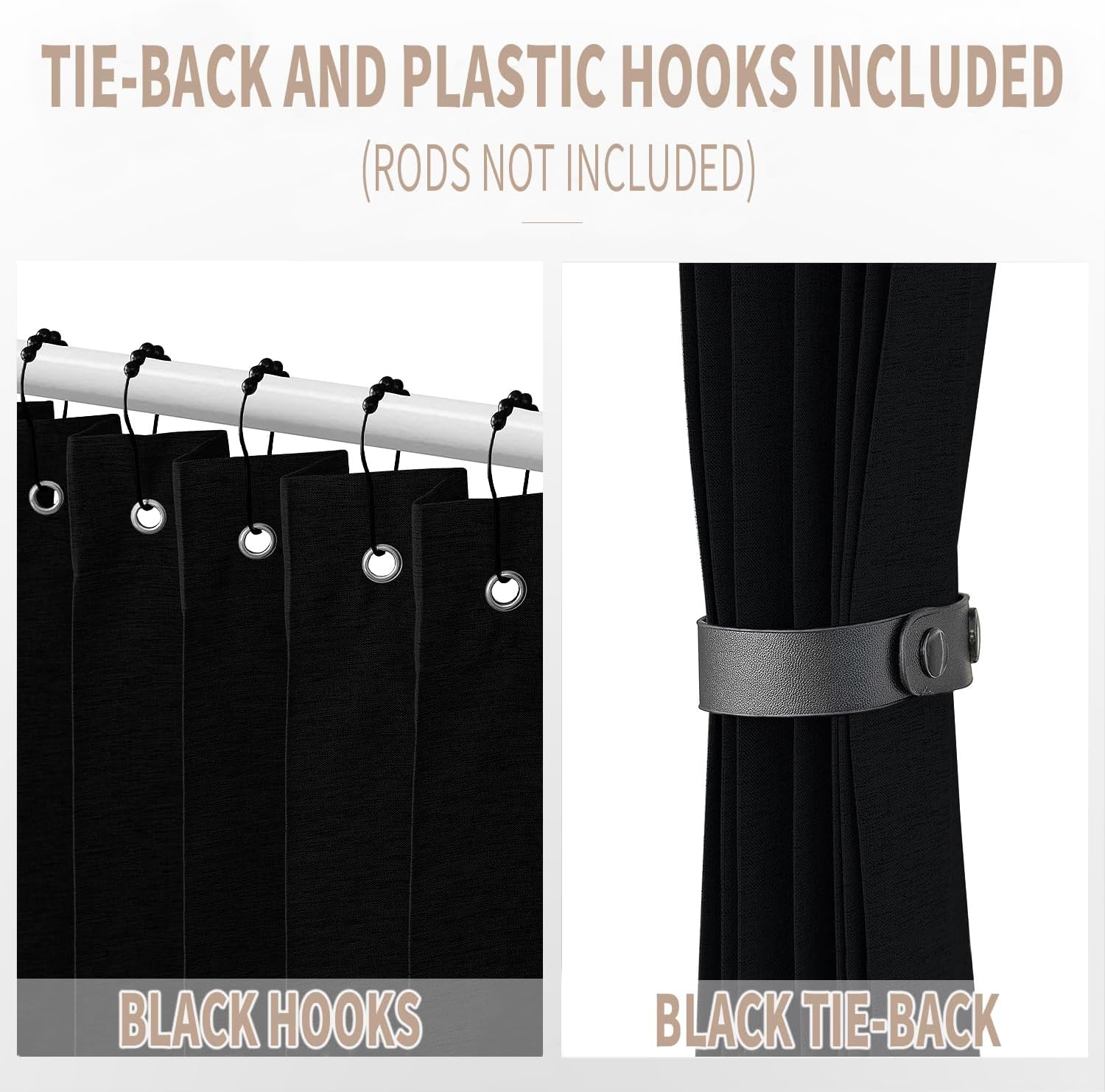 Vatge Black Folding Door Curtain 1 Panel with Tieback