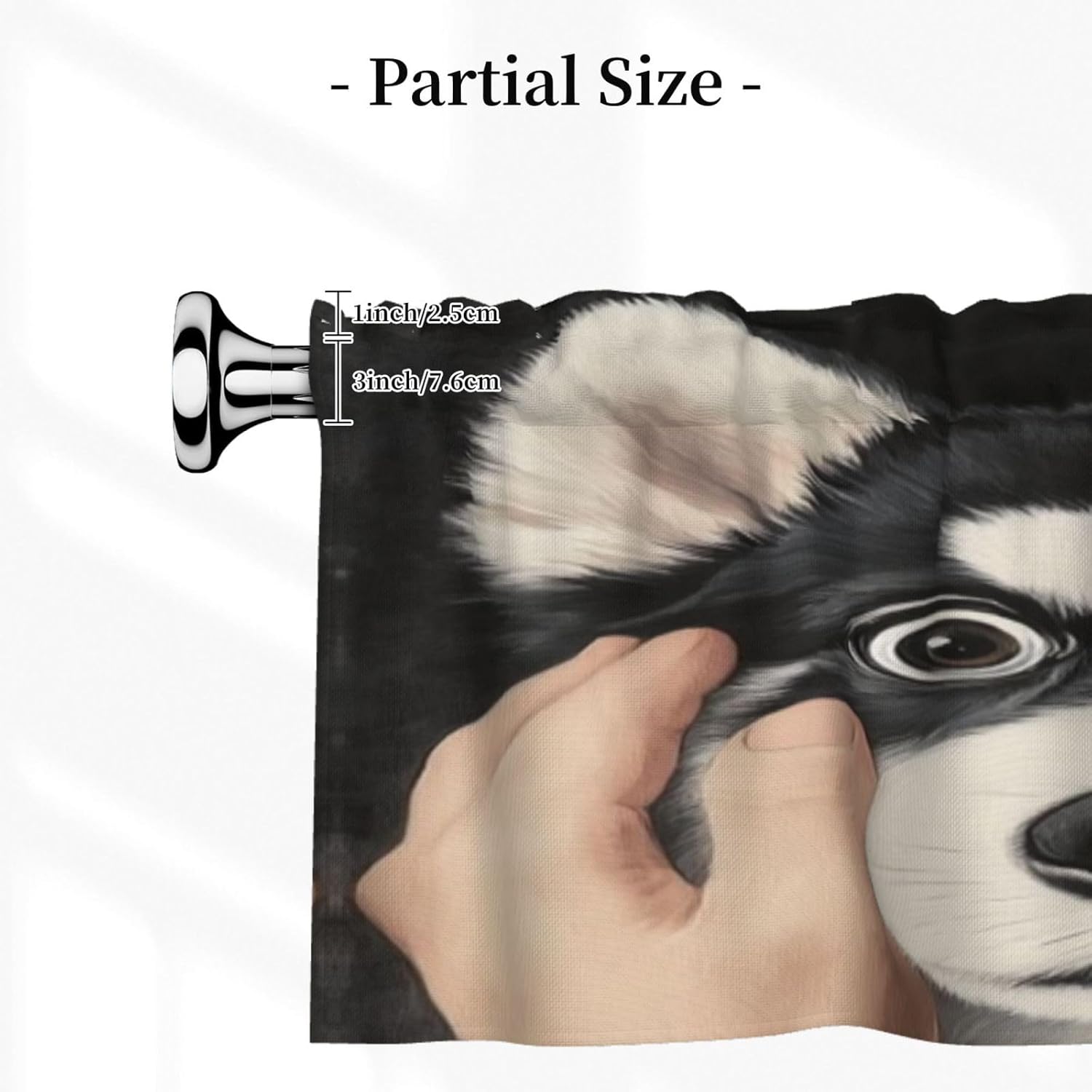 Funny Husky Face Valance Curtains 18x54 Inch Black