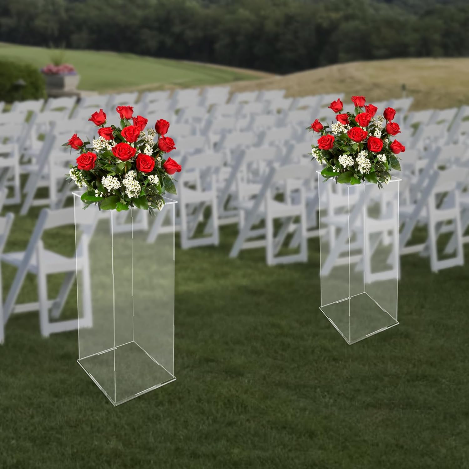 2PCS Acrylic Display Cube Pedestal Clear Flower Stand Tall Art Sculpture Riser