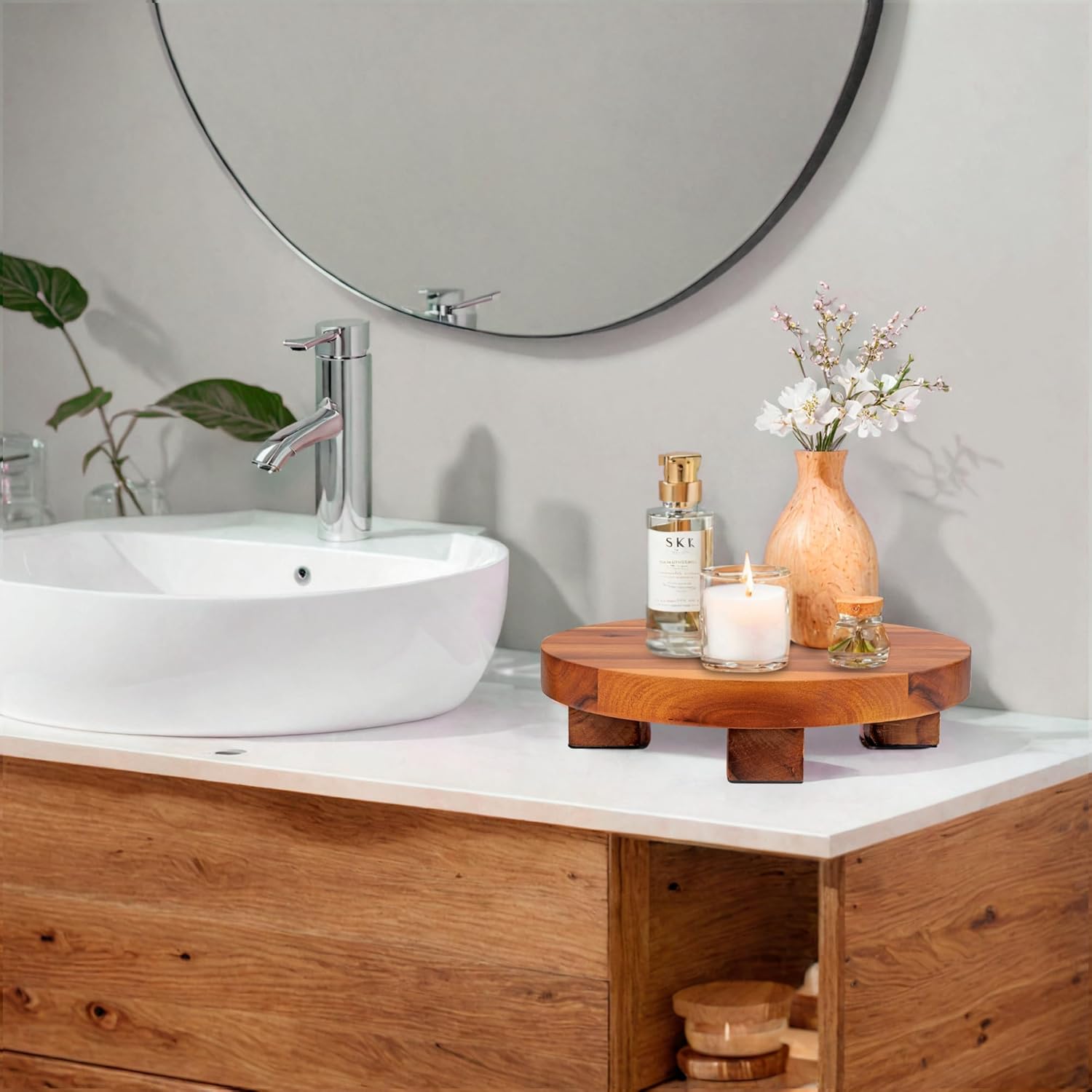 Demigo Round Acacia Wood Riser 95 Inches