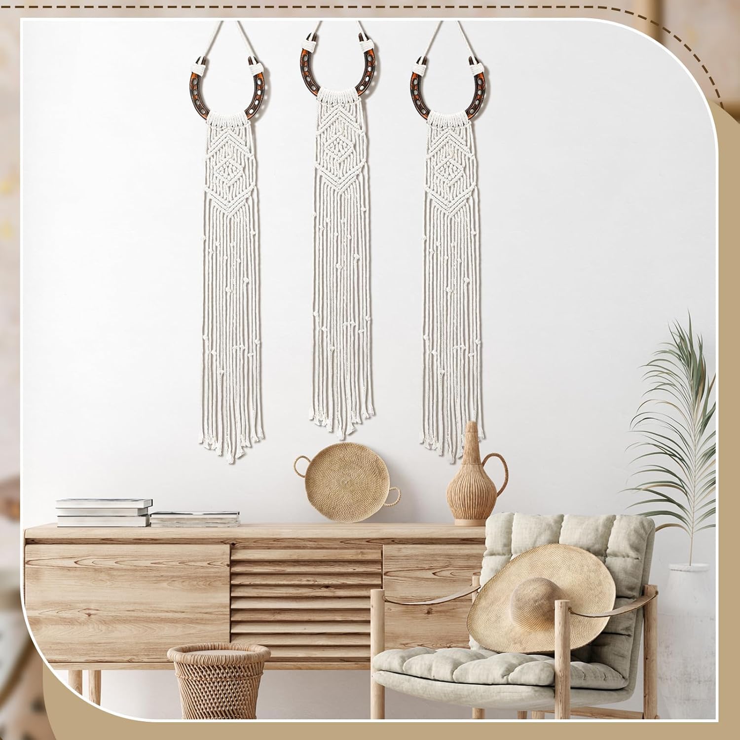 Wonderjune 3 Pcs Equestrian Macrame Wall Hanging