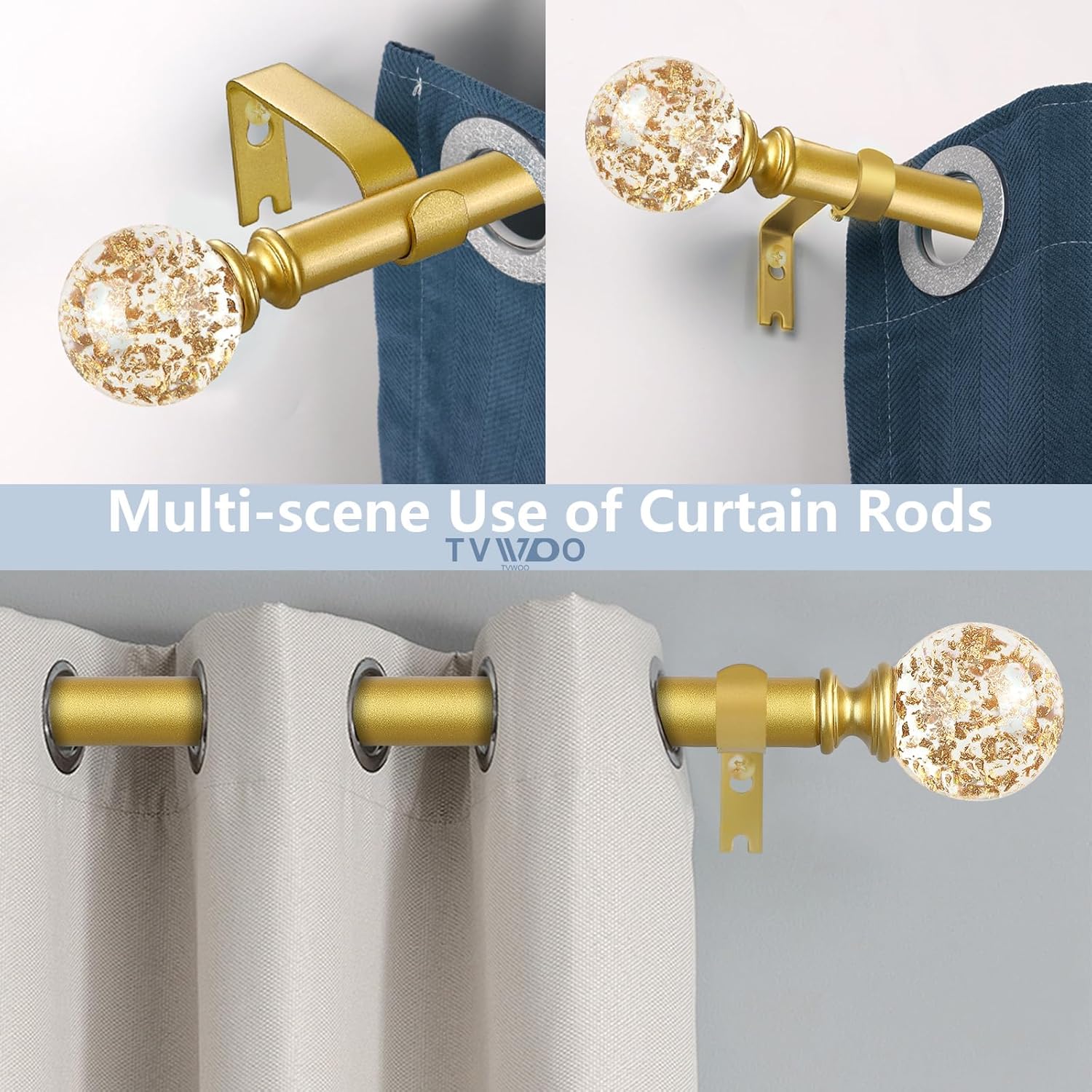 TVWOO Gold Crystal Curtain Rods 18-60 Inch