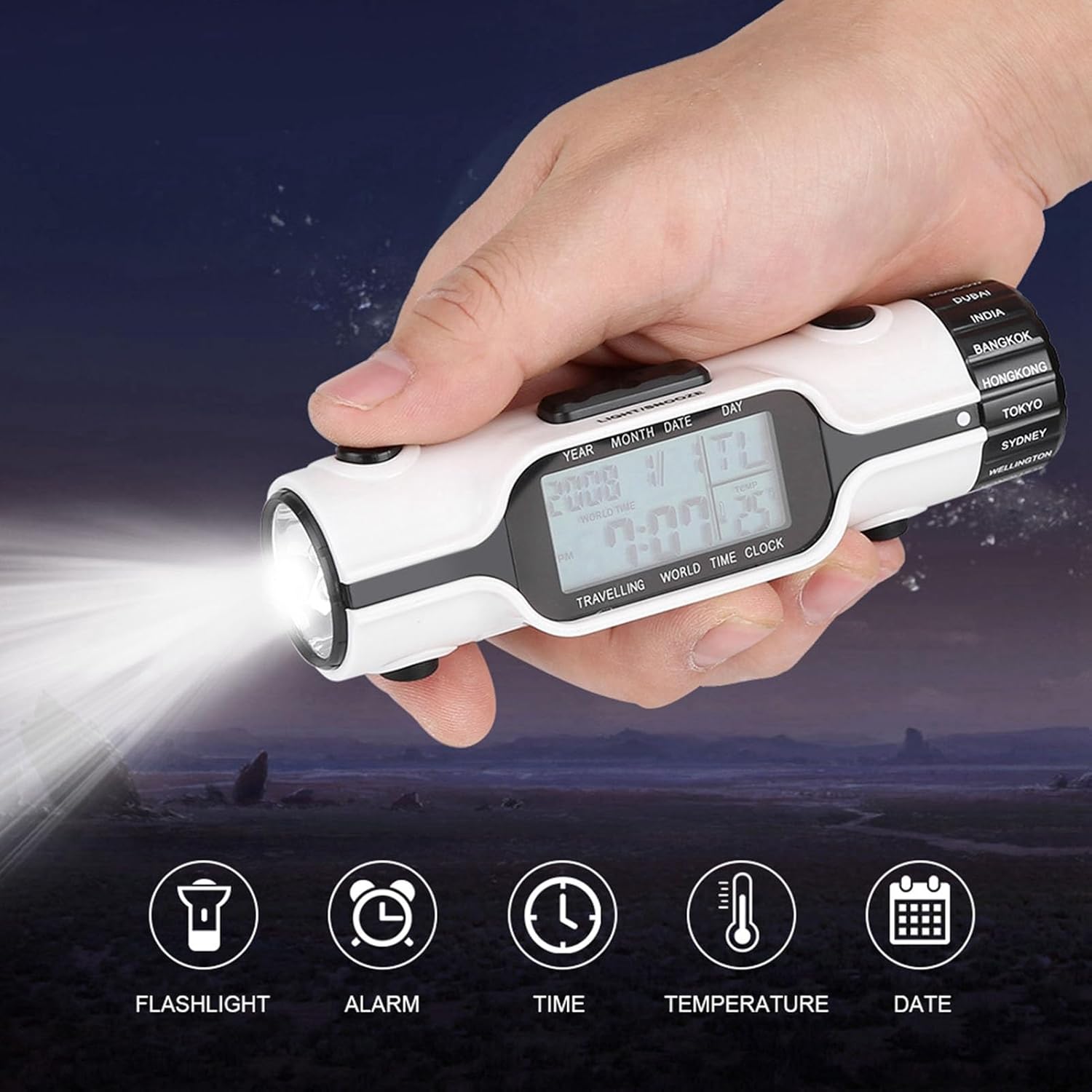 AUNMAS World Time Travel Clock with Alarm and LED Flashlight