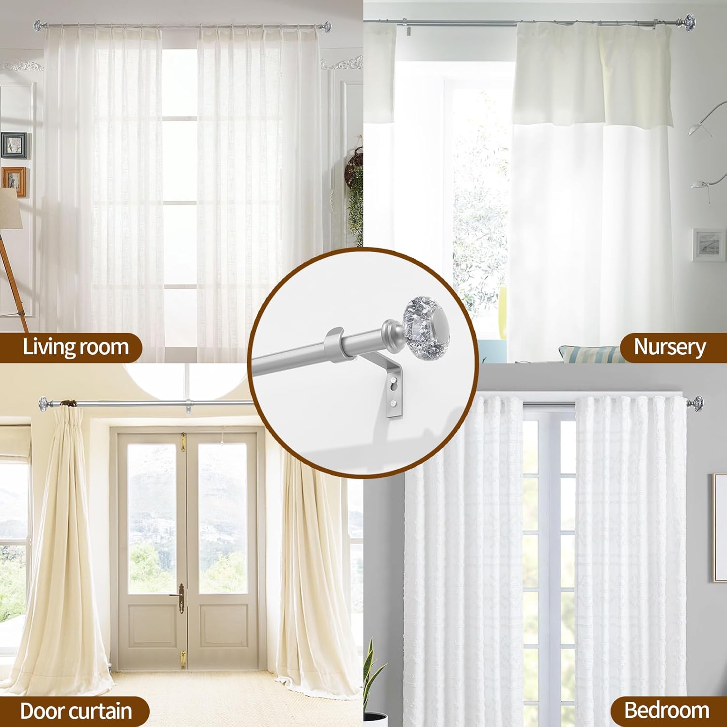 VOREFF Silver Curtain Rod 32-72 Inch Single Rod
