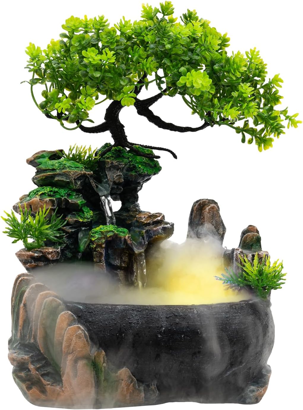 TITIDU Desktop Waterfall Bonsai Fountain with LED Lights and Atomizer