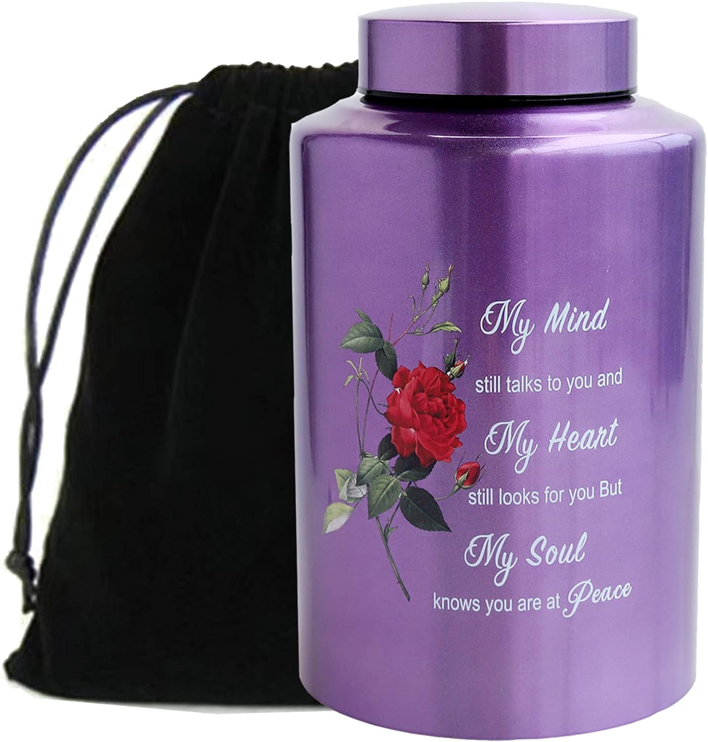 200 lbs Capacity Elegant Black Urn with Rose Design and Velvet Bag