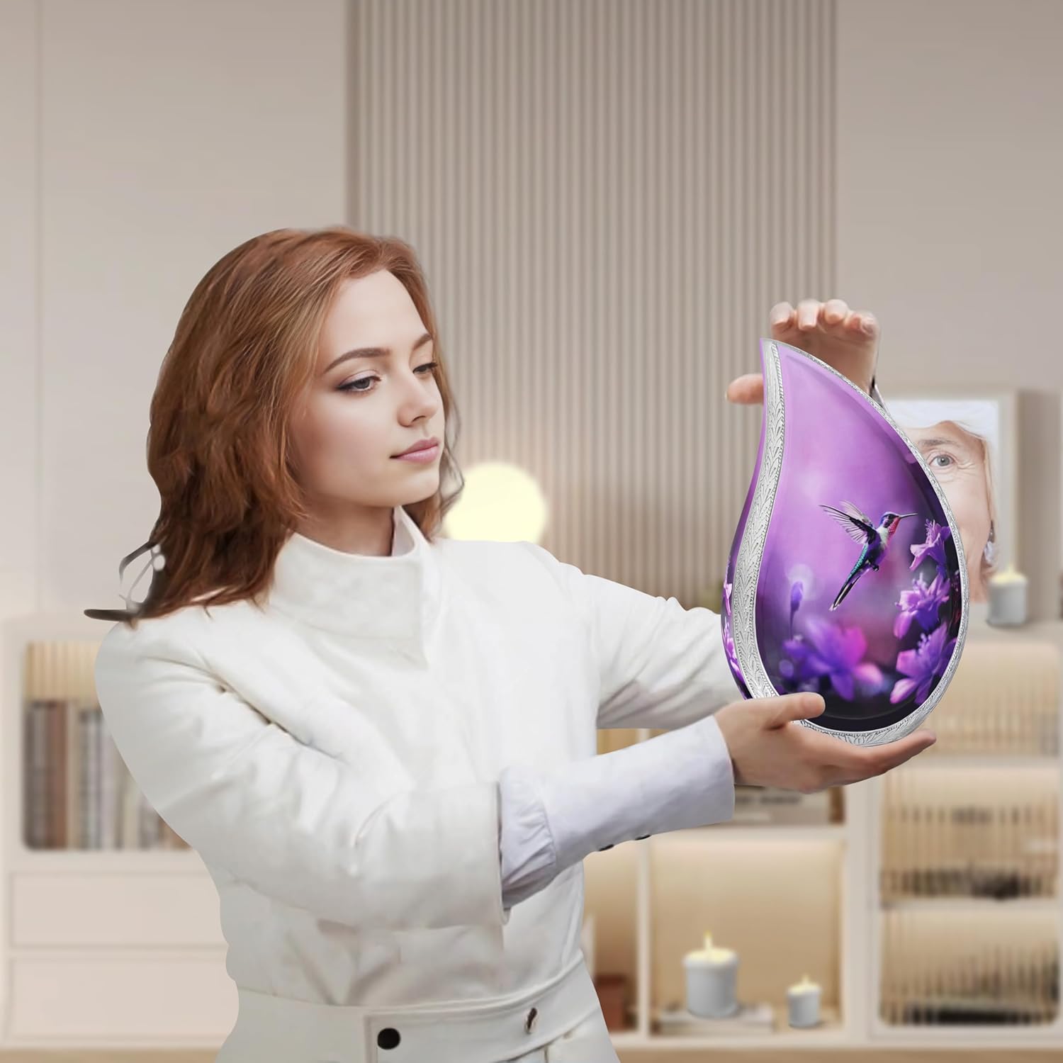 Naniurn Purple Flying Hummingbird Teardrop Urn