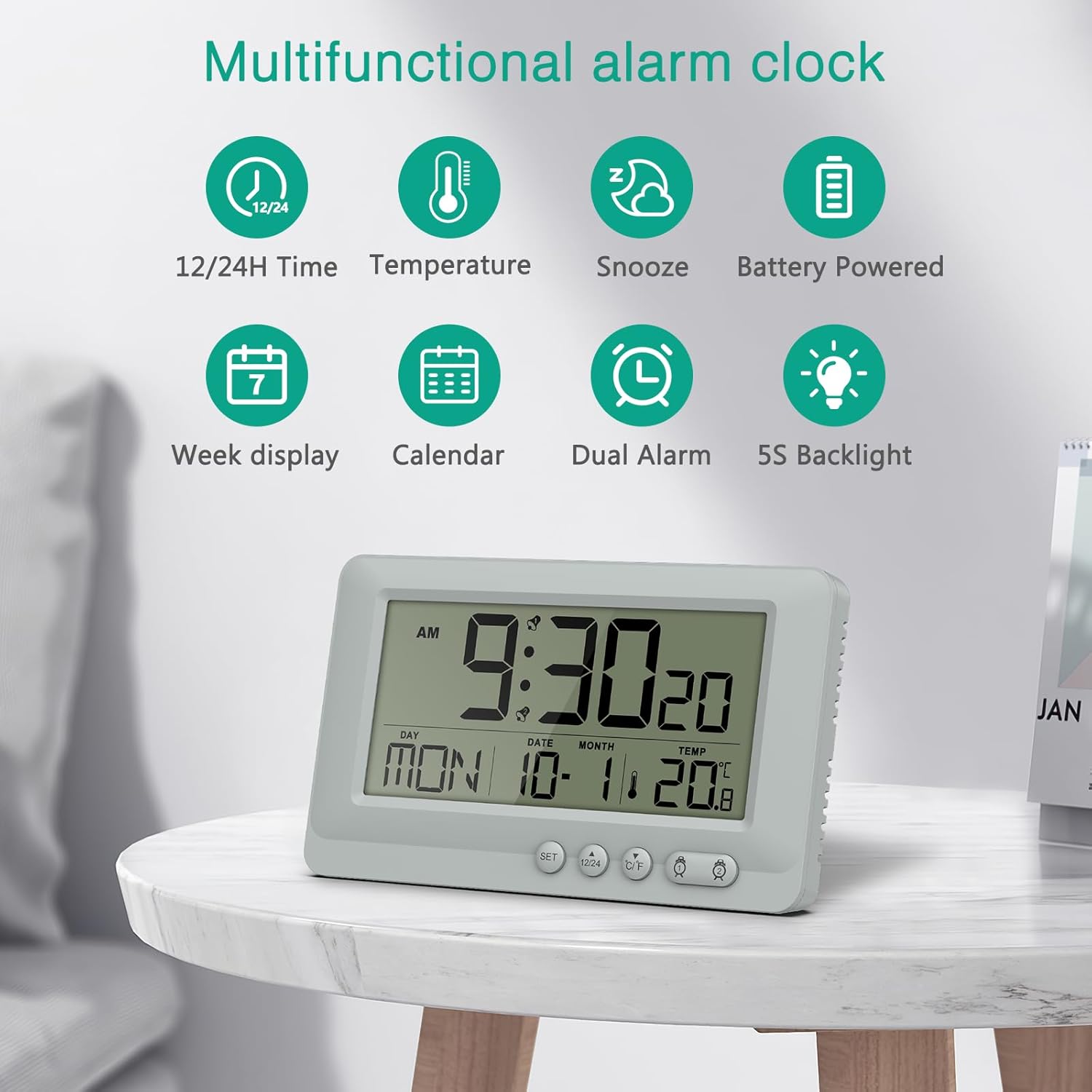 ORIA Digital Alarm Clock with Backlight and Dual Alarms
