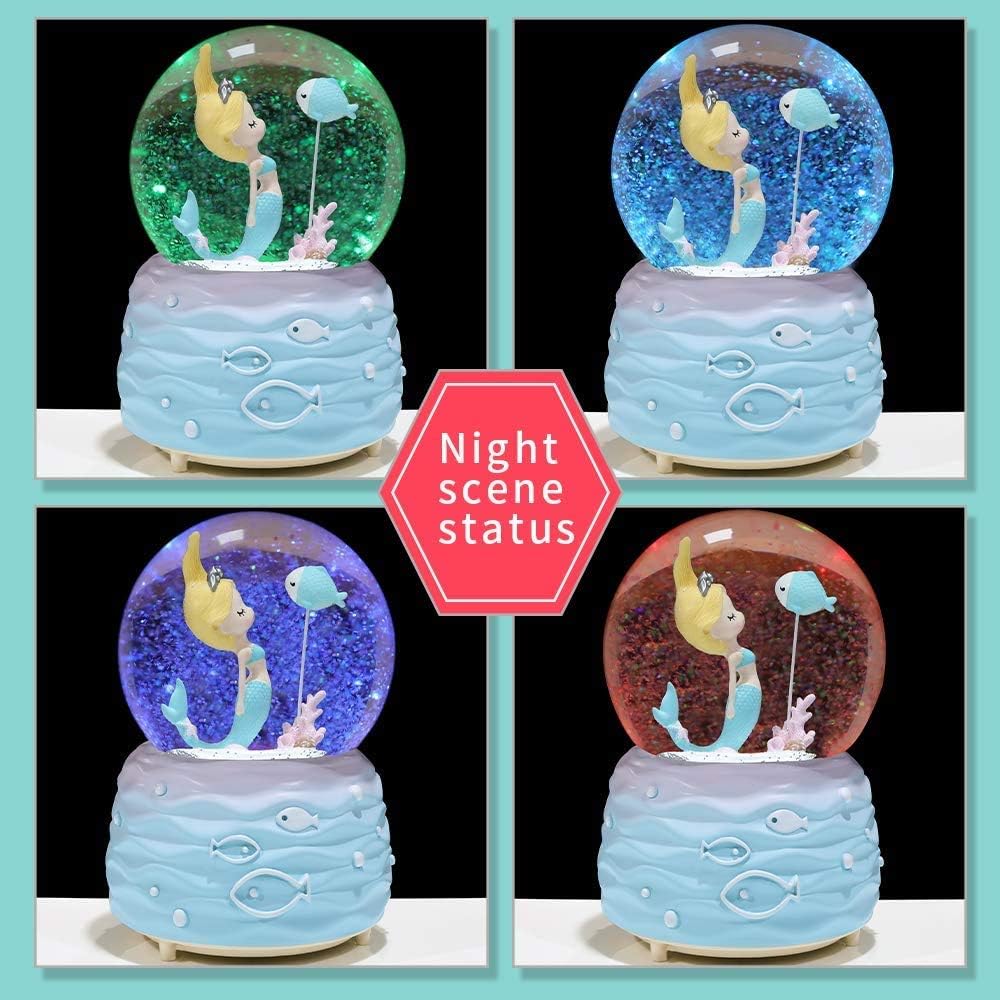 Mermaid Snow Globe with Music and LED Lights for Girls