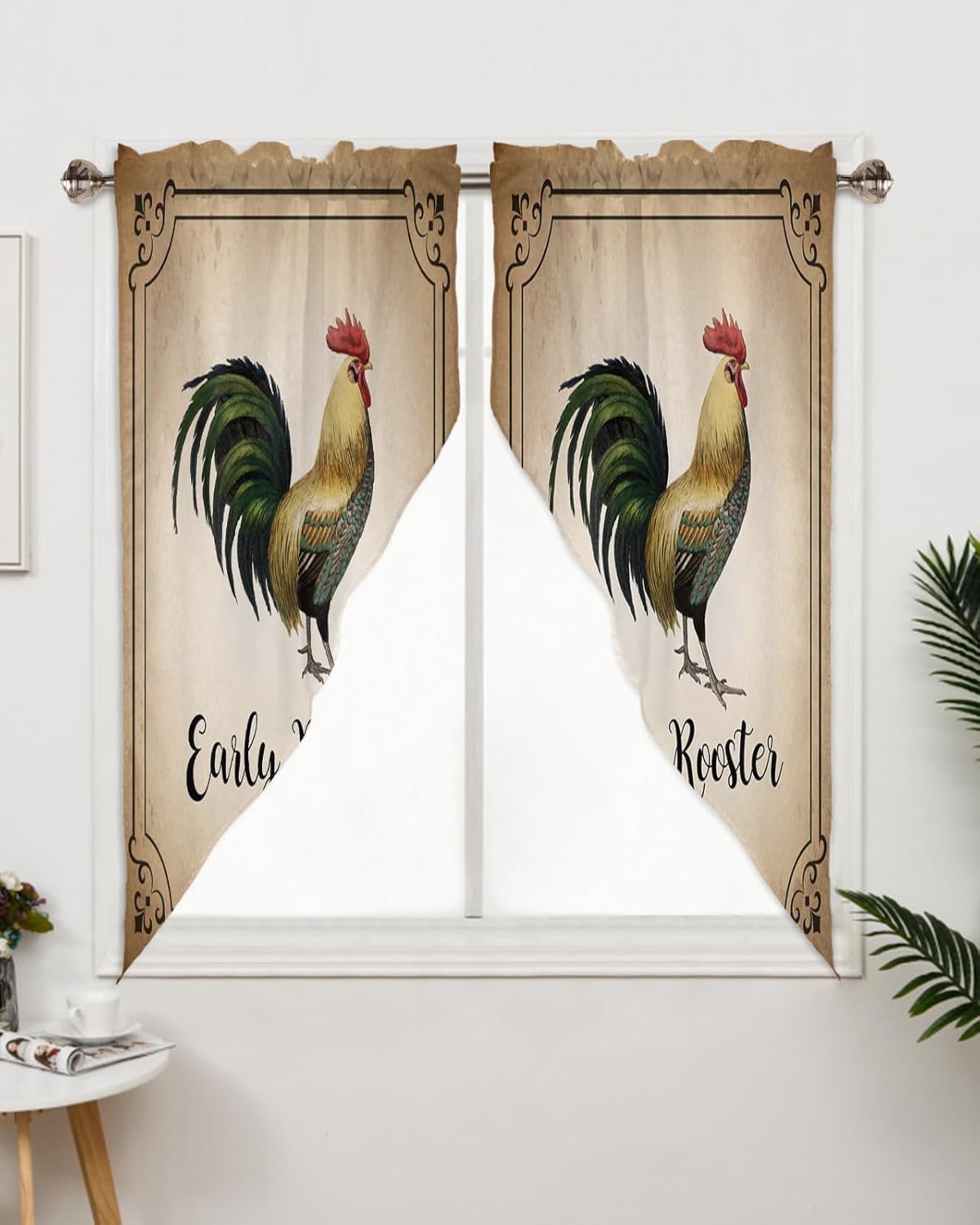 Retro Farm Rooster Swag Valance Curtains