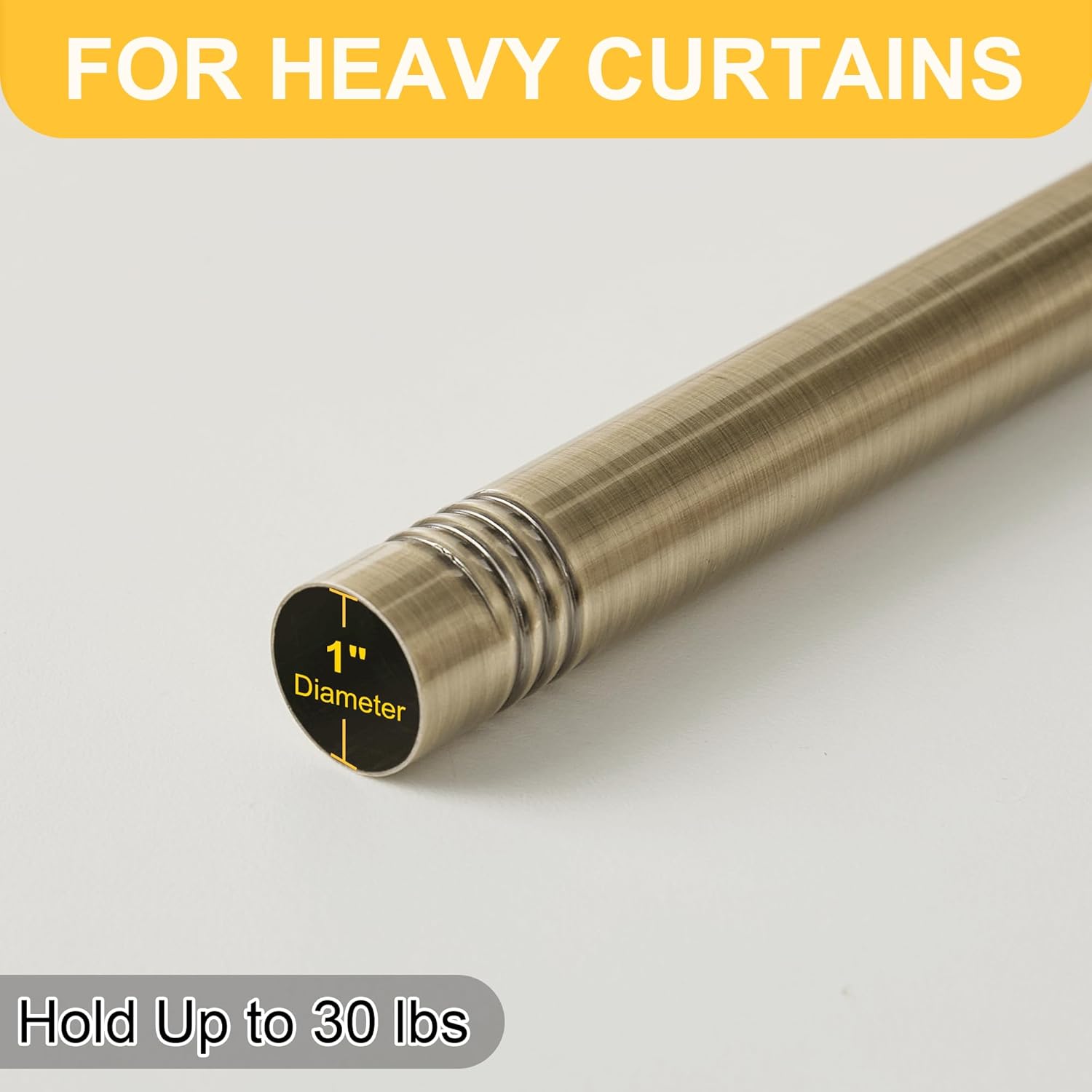 RYB HOME 1 Inch Adjustable Brass Curtain Rod with Leaf Finials