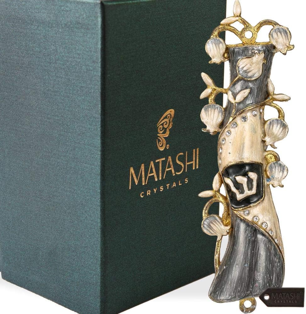 Matashi Hand Painted Mezuzah with Gold and Crystals