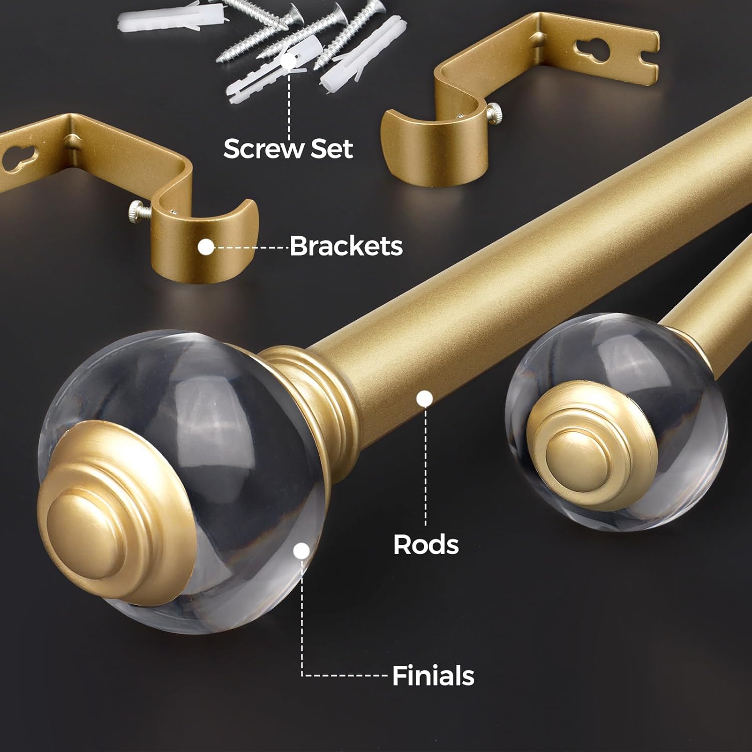 USFOOK Gold Telescoping Curtain Rods 32-58 Inch