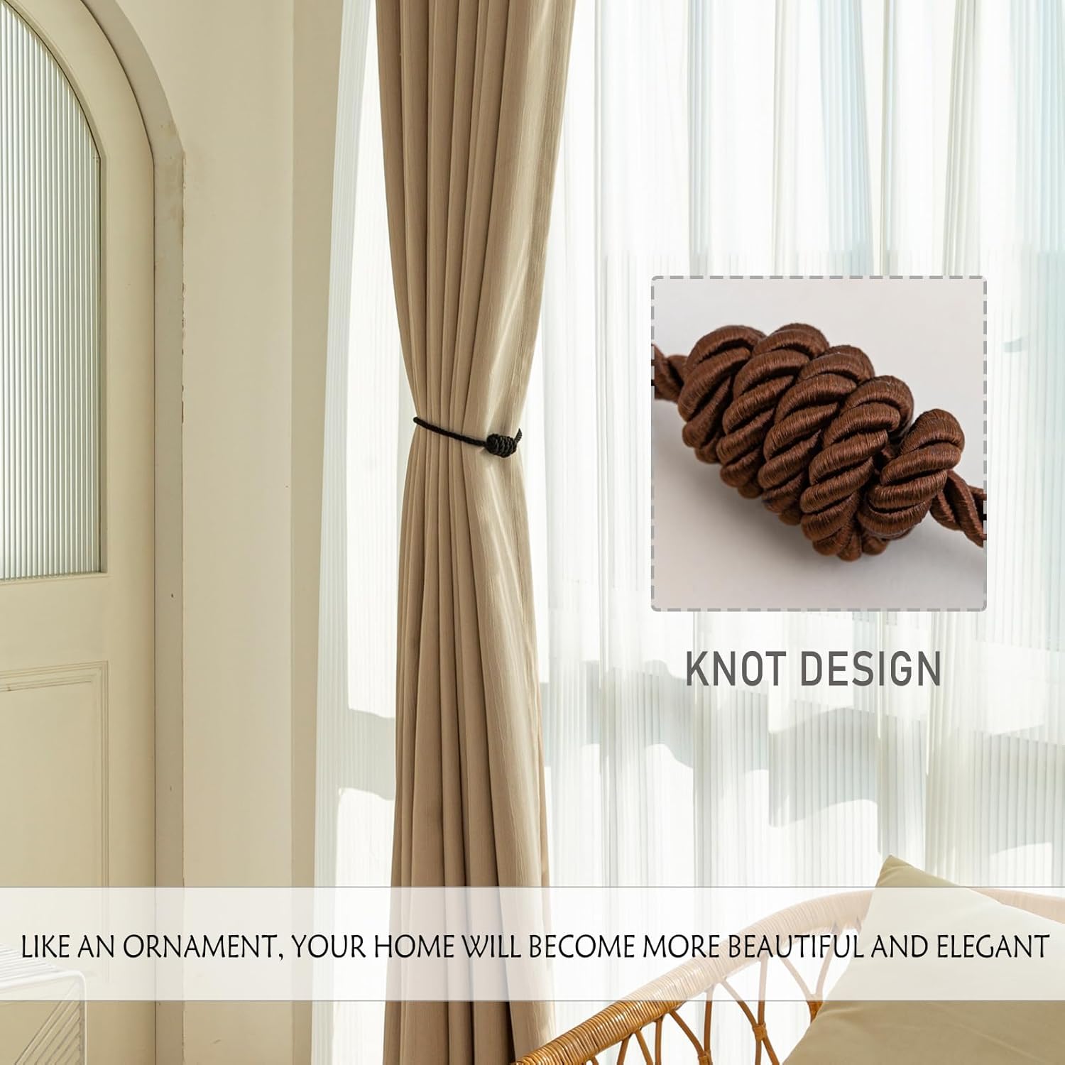 Contoeey Magnetic Curtain Tiebacks 4 Pack Coffee Finish