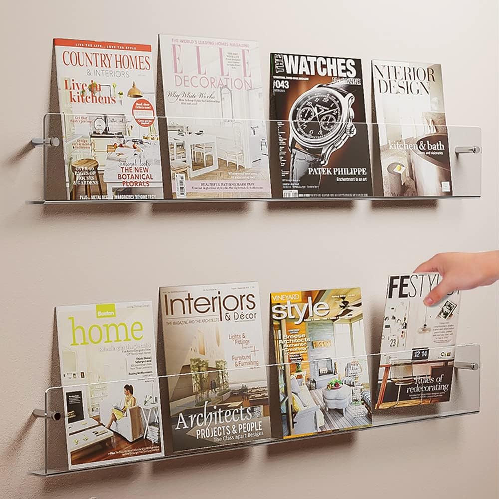 DuvinDD 2 Pack Acrylic Magazine Holder Wall Mount Floating Rack