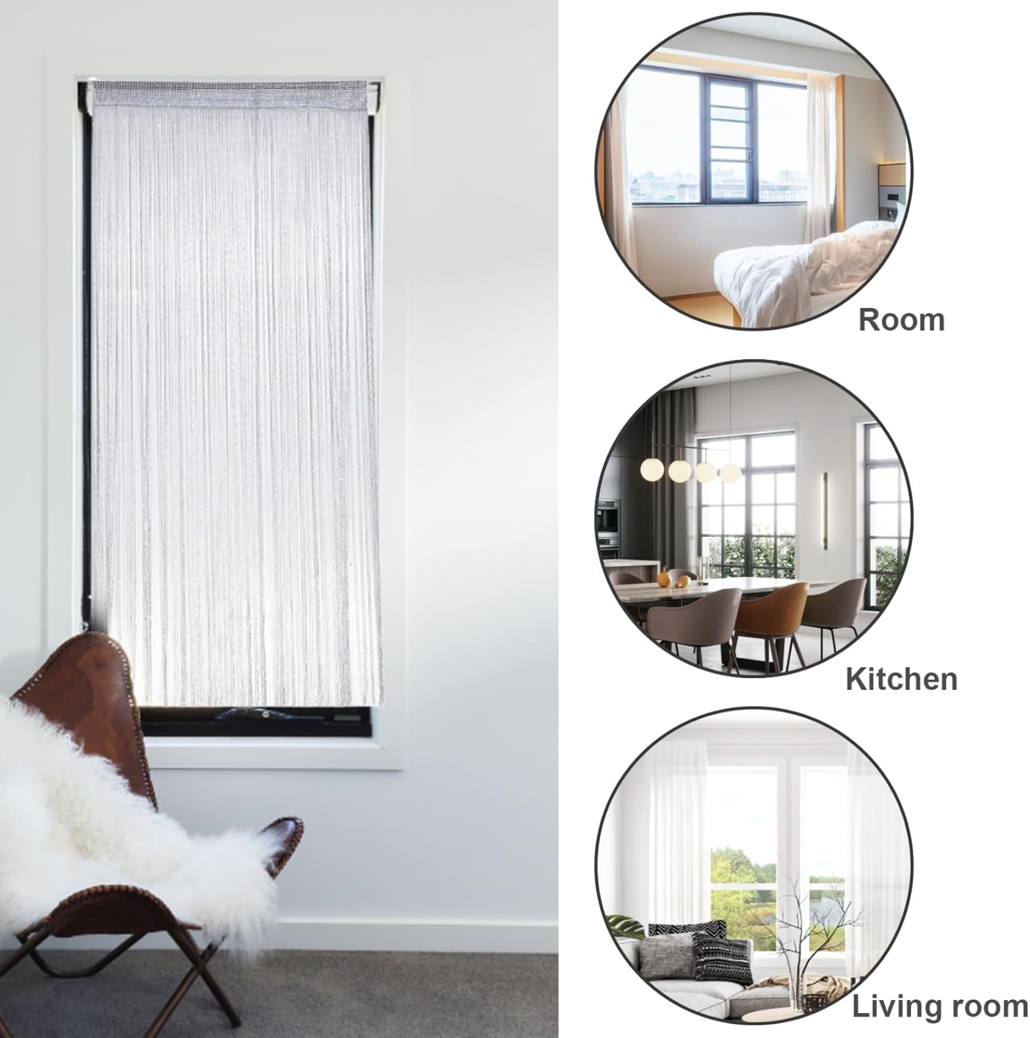 Eioflia Beaded Door Curtain 79x39 Inch Grey