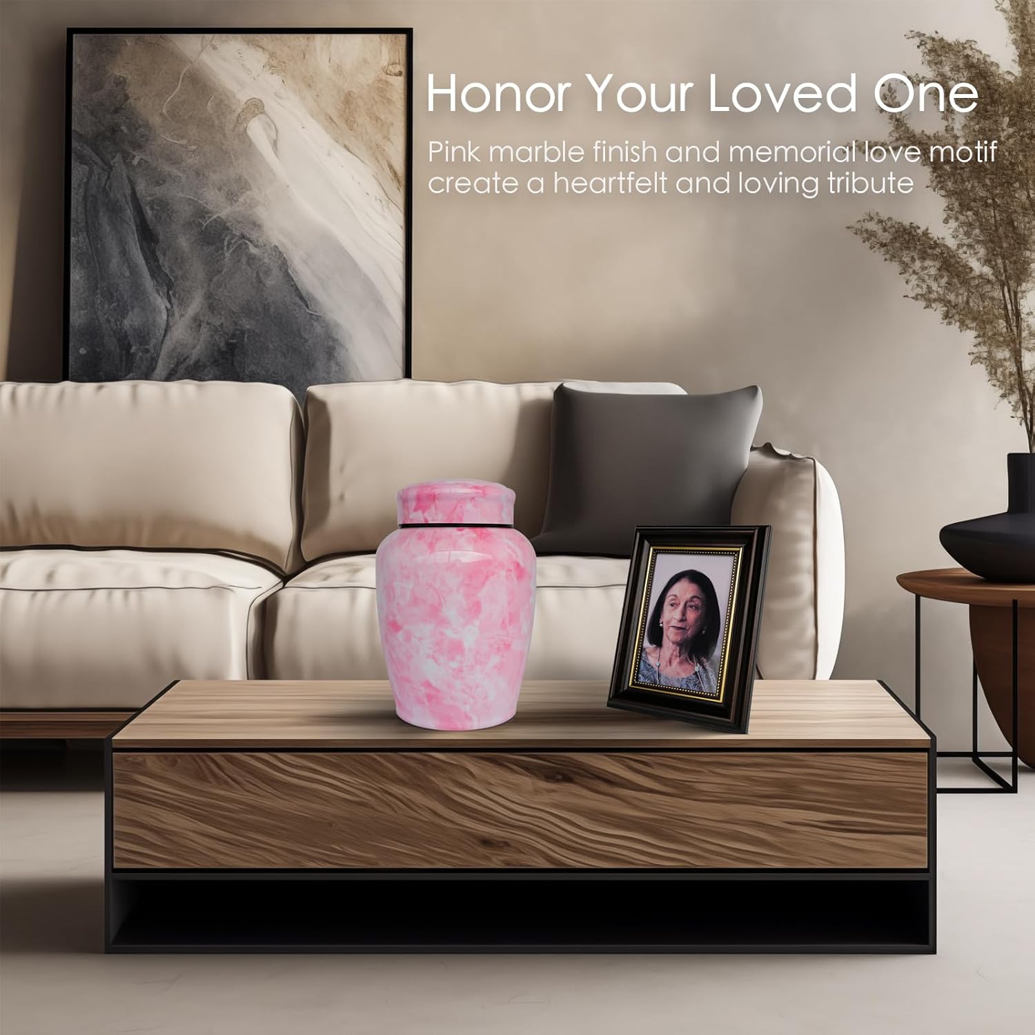Pink Flower Marble Decorative Urn for Ashes