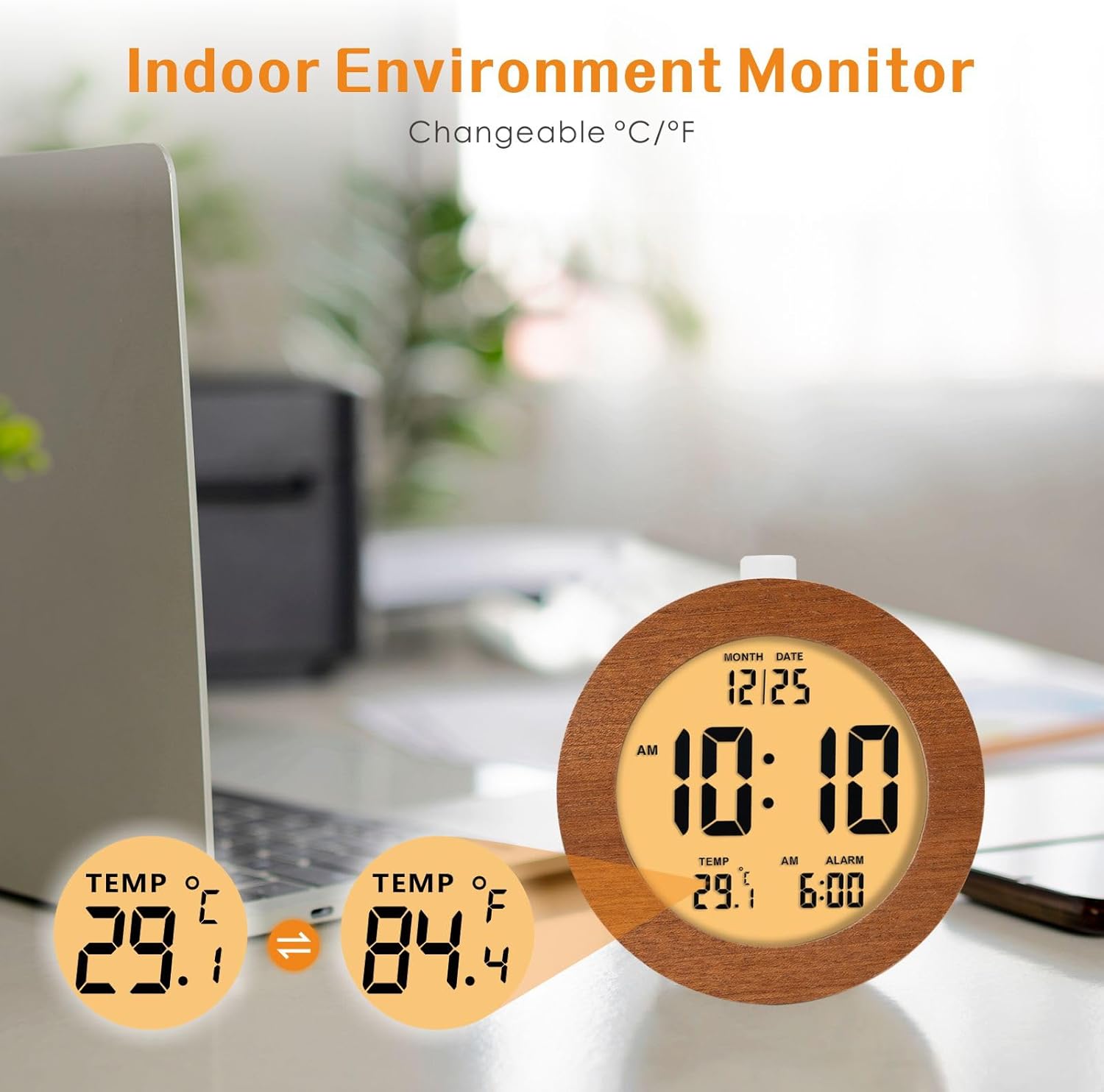 Plumeet Wooden Digital Alarm Clock with Nightlight