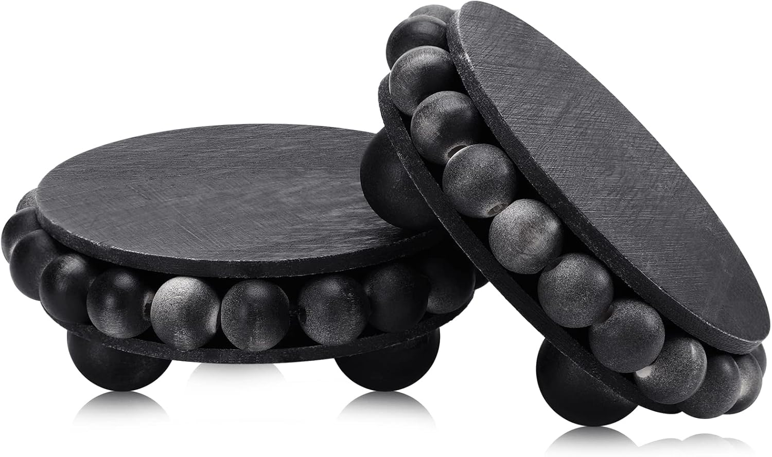 Yookeer 2 Pcs Round Wooden Risers Black Distressed Farmhouse Display Stand
