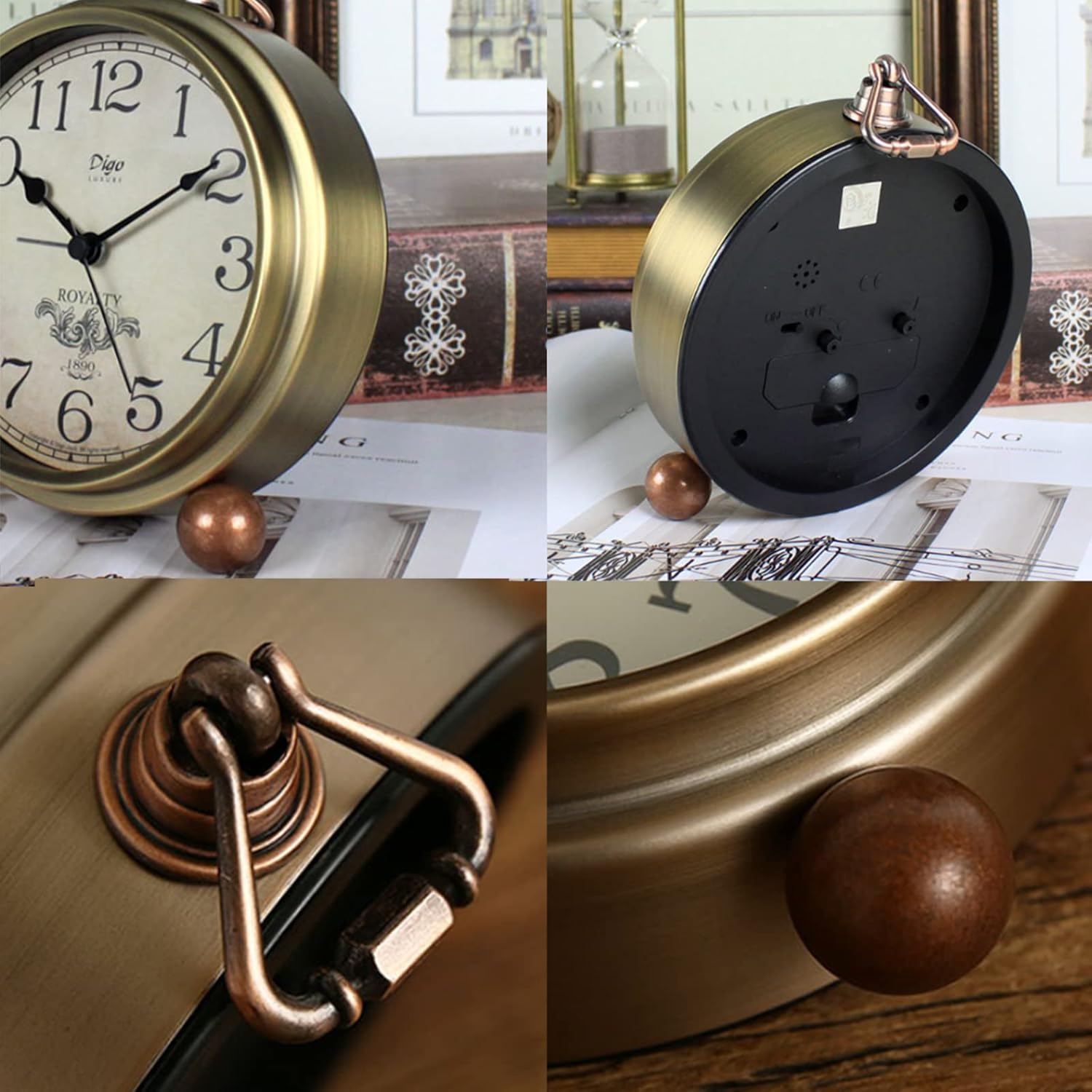 Justup Golden Table Clock with Silent Quartz Movement