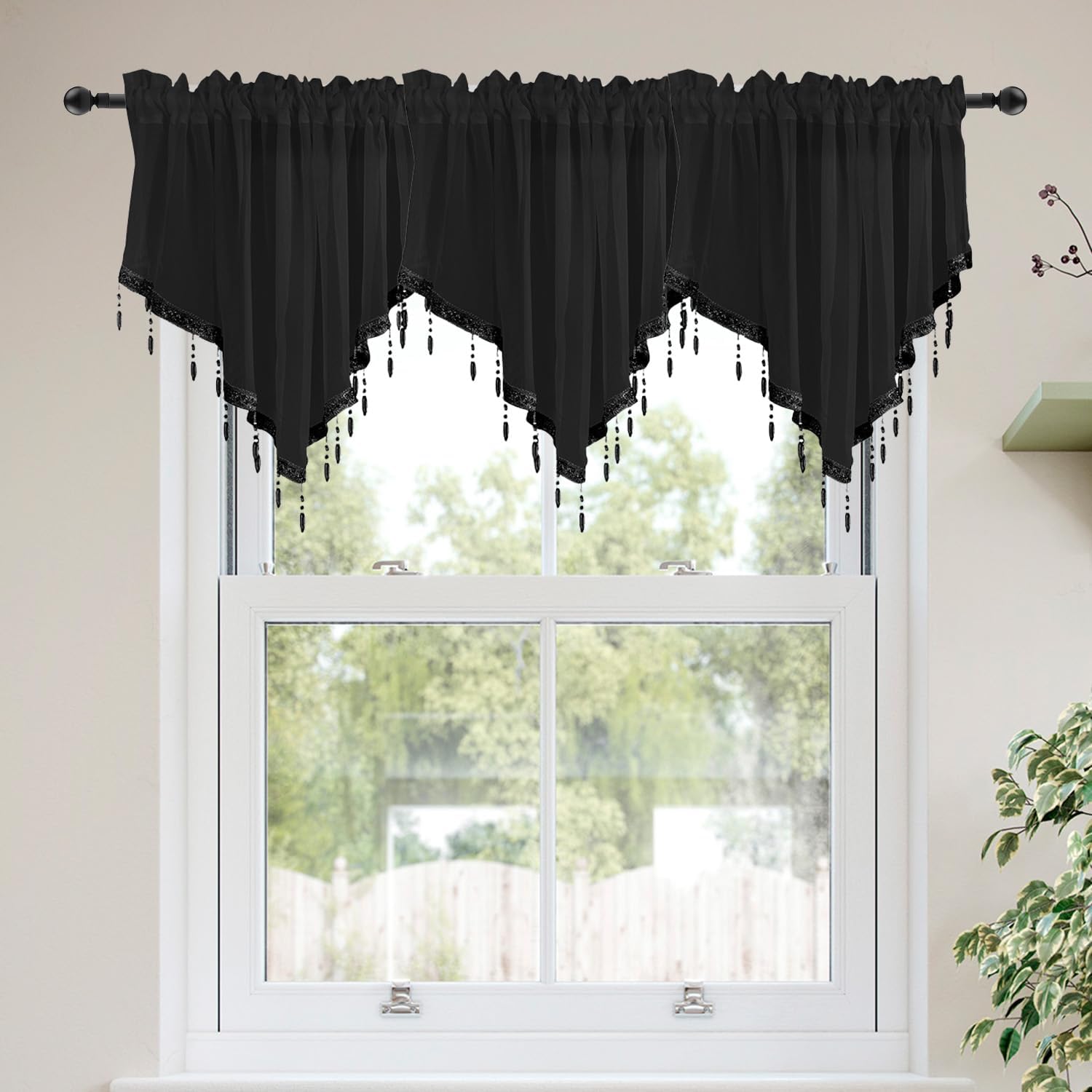 Lace Valance Swag Curtain 51 Inch Black Rod Pocket