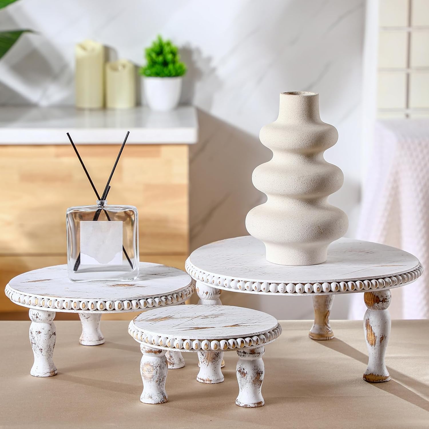 Thyle Rustic Round Wood Tray Riser Set of 3