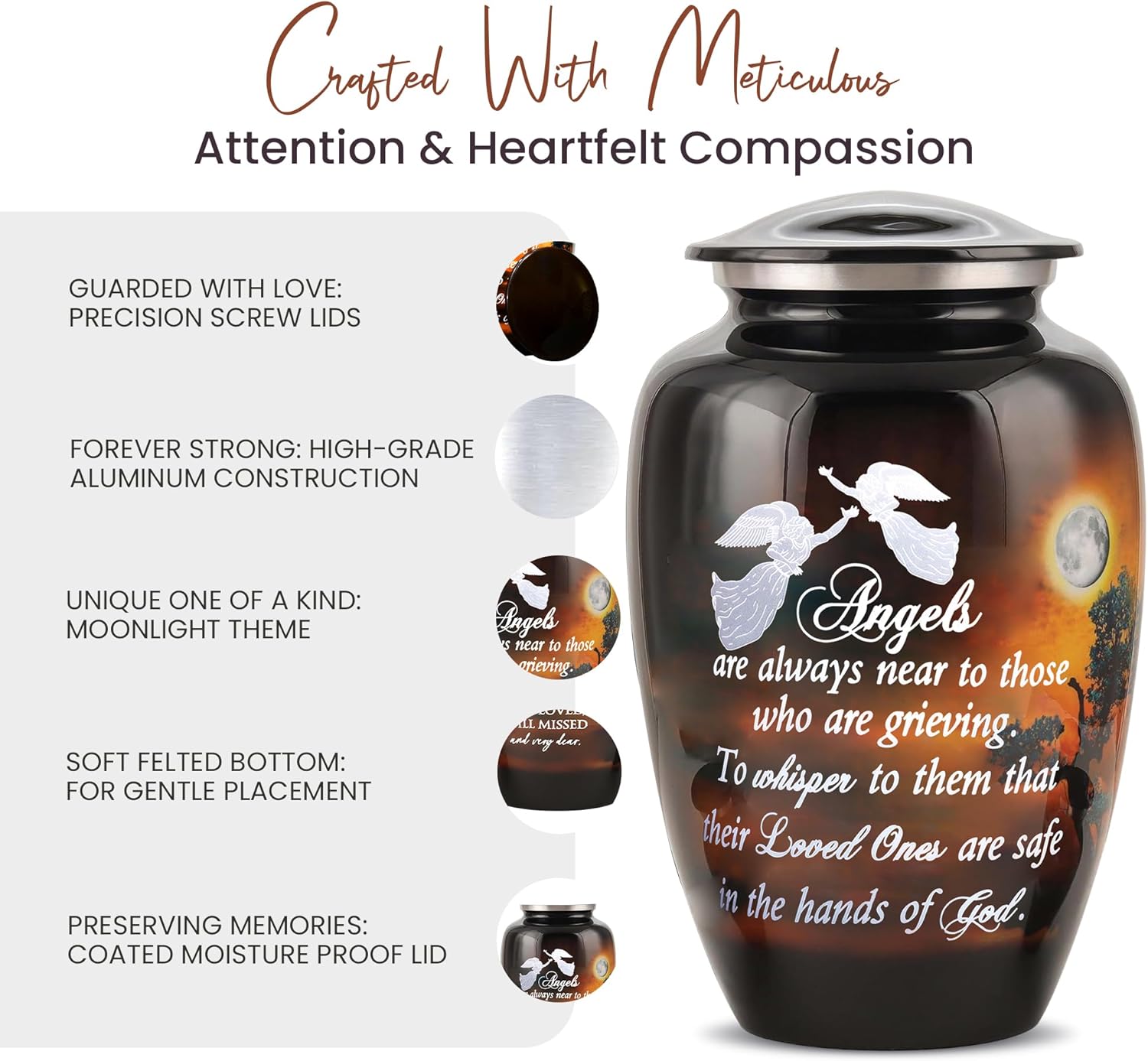 Handcrafted Large Urn for Ashes with Angel Quote