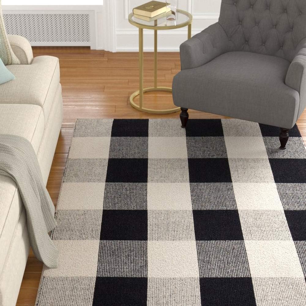 Buffalo Plaid Outdoor Rug 24 x 37 Black White Check