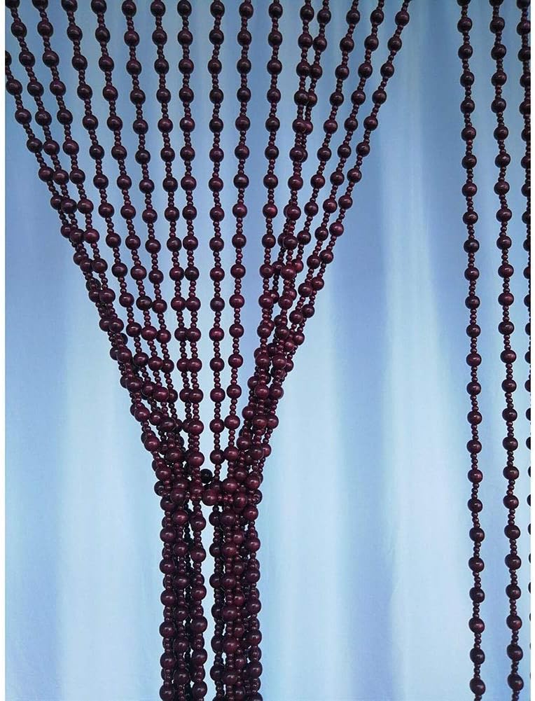 OKUOKA Beaded Door Curtain Retro Style Red Wine Handmade