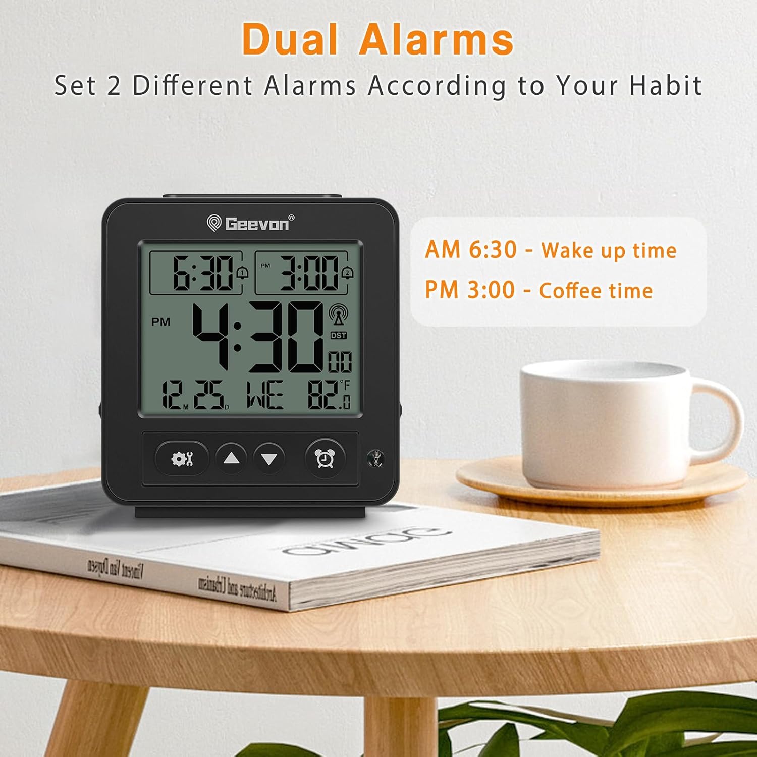 Geevon Small Atomic Alarm Clock with 2 Alarm and Temperature Monitor