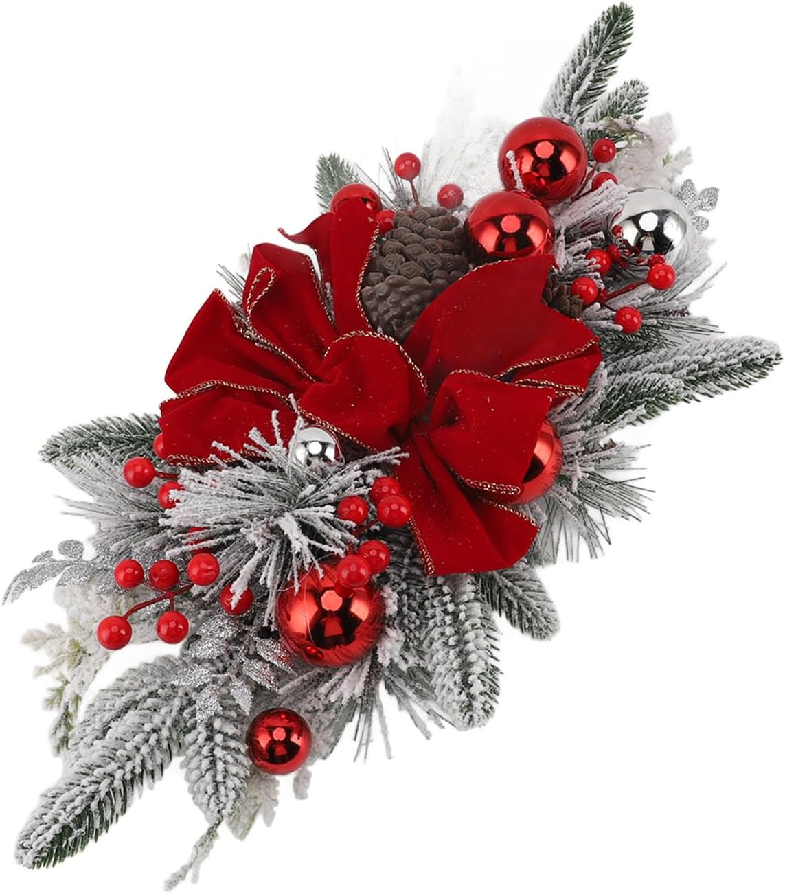 Topyond Christmas Staircase Decoration Cordless PVC Swag Red