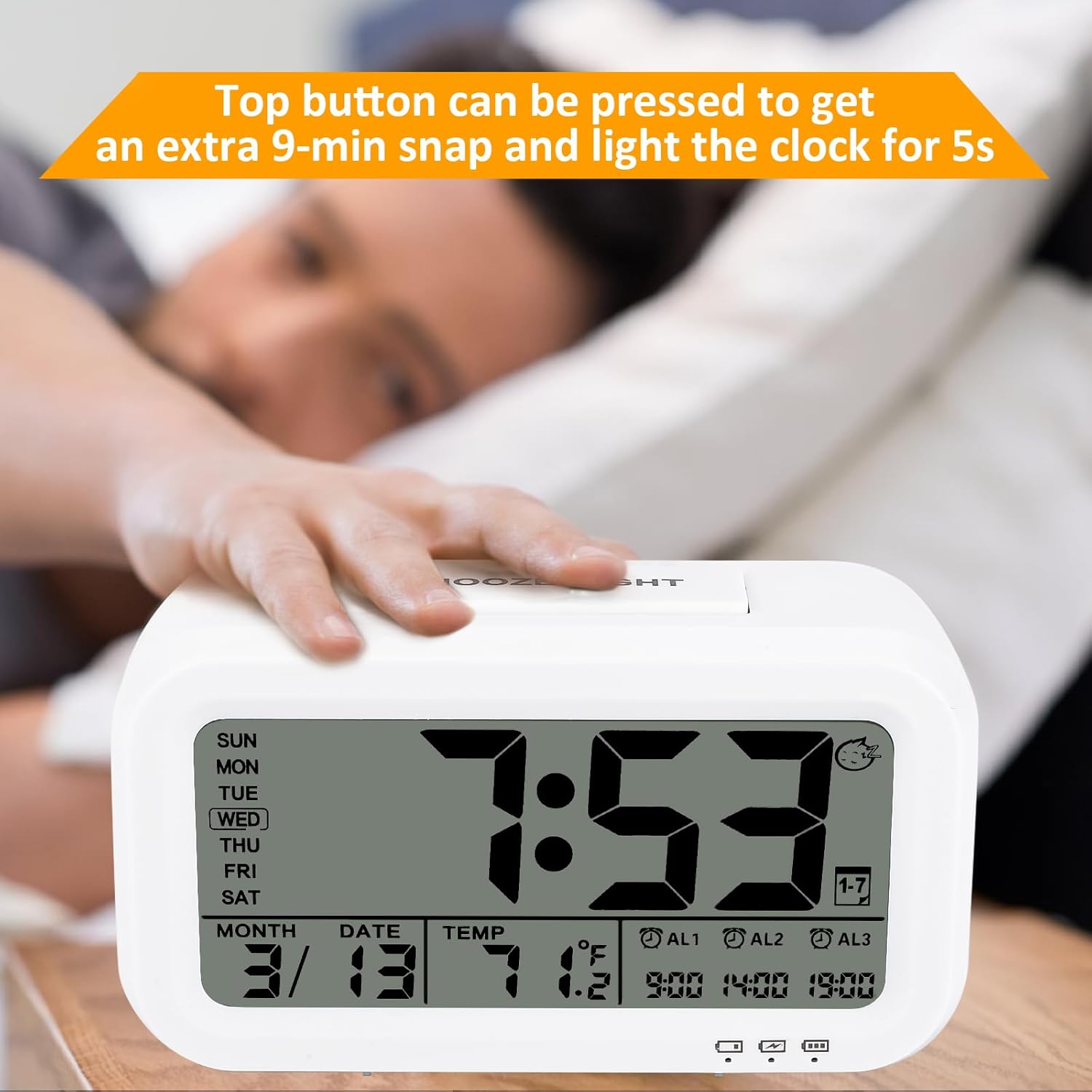WinFong 43 Inch Digital Alarm Clock with 3 Bells and Temperature