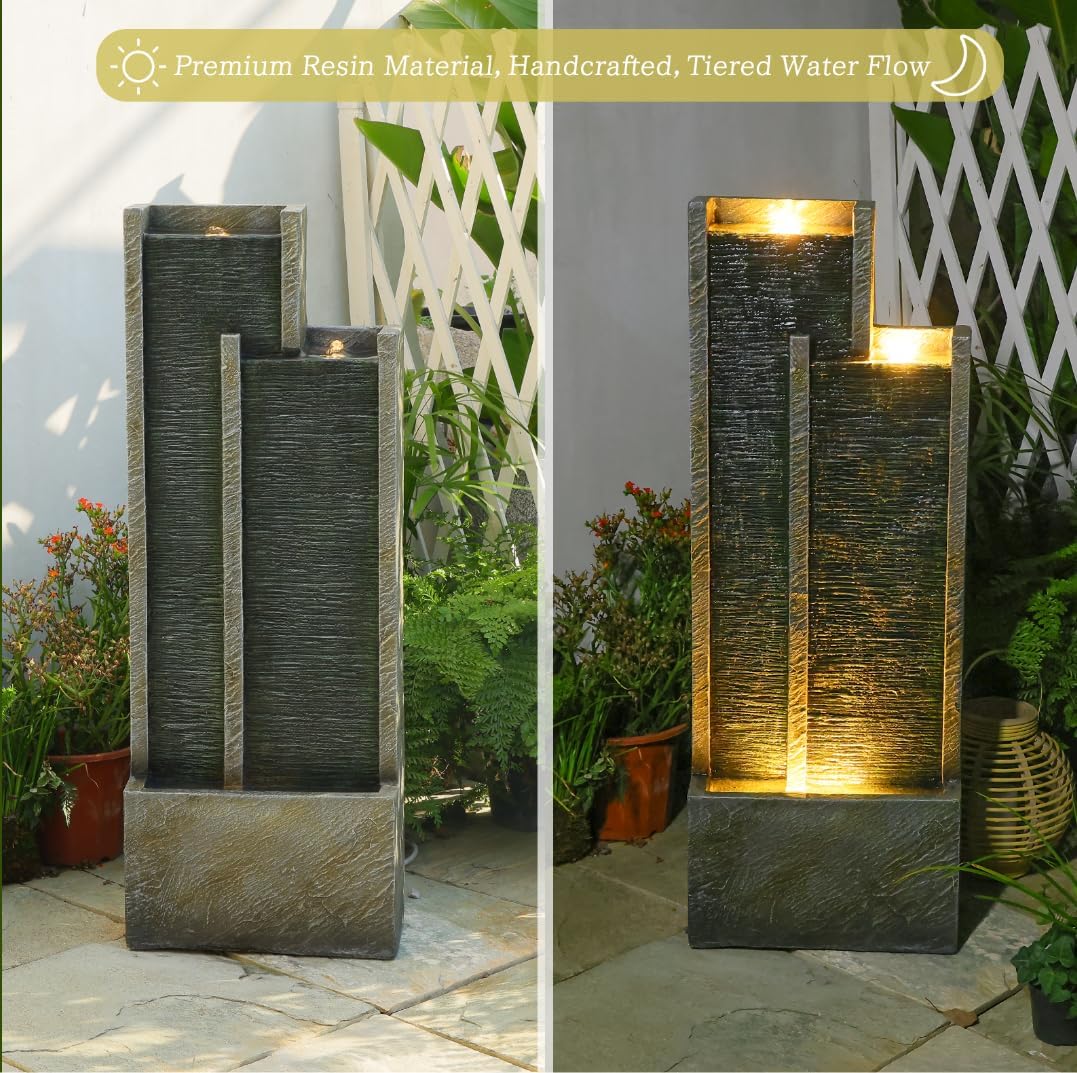 354 Inch Modern Waterfall Fountain with Lights and Gentle Flow