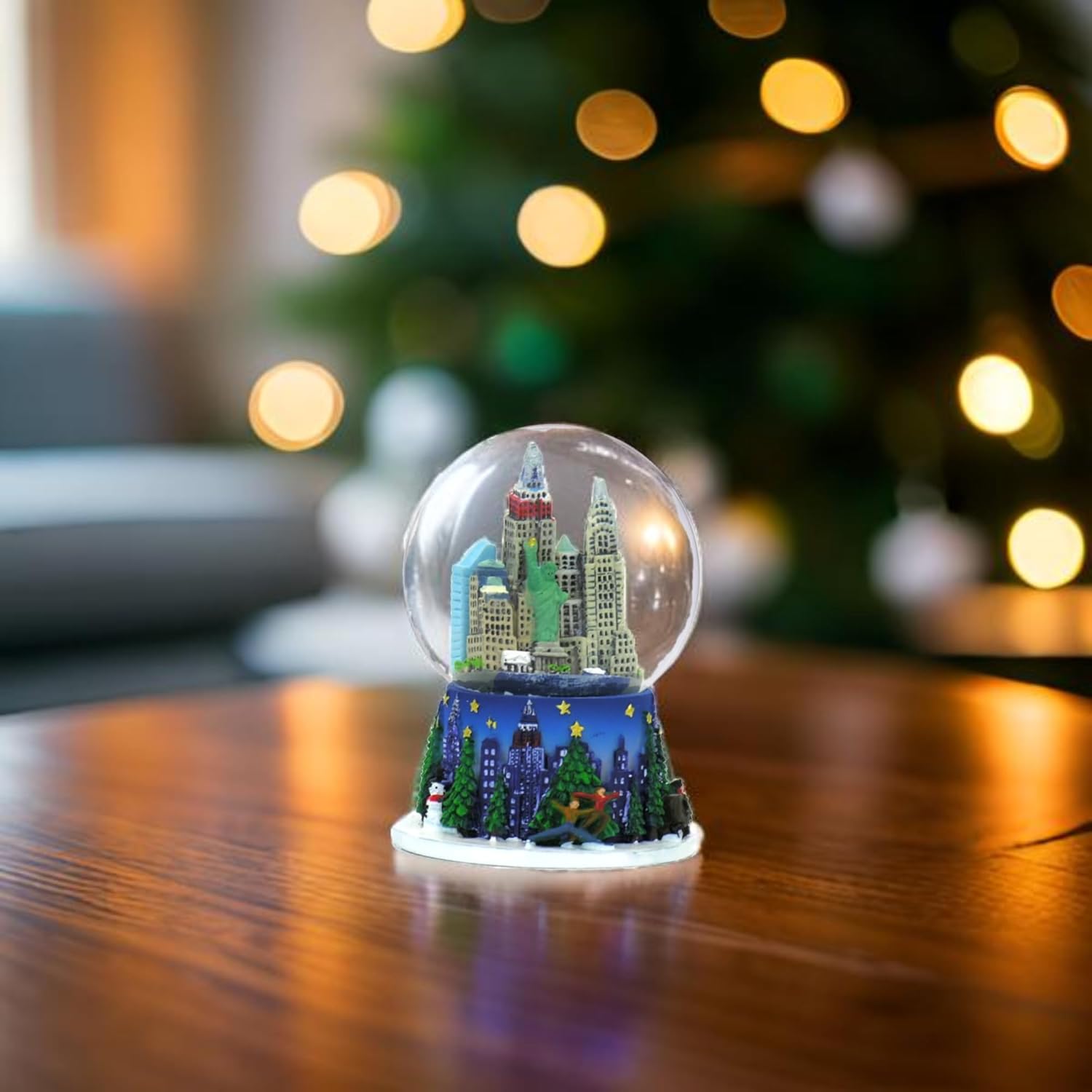 New York City Christmas Snow Globe with Rockefeller Center Skyline