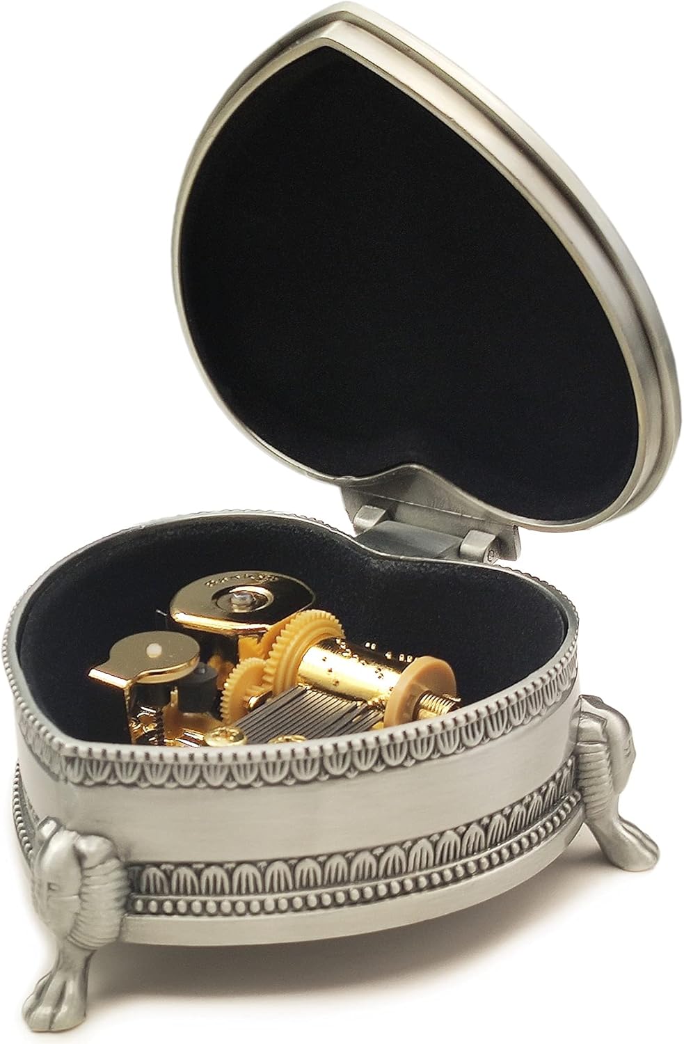 Emboss Alloy Metal Music Box With Golden Movement