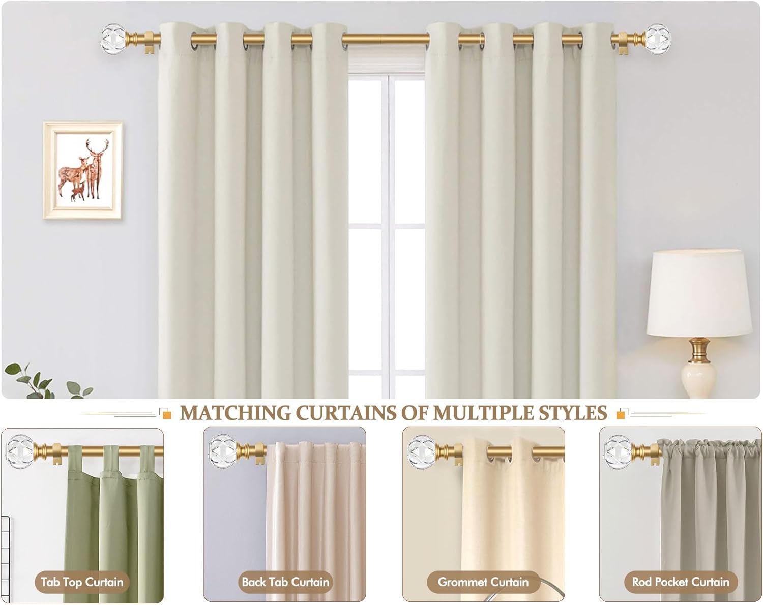 KAMANINA 1 Inch Gold Curtain Rods 32-86 Inches