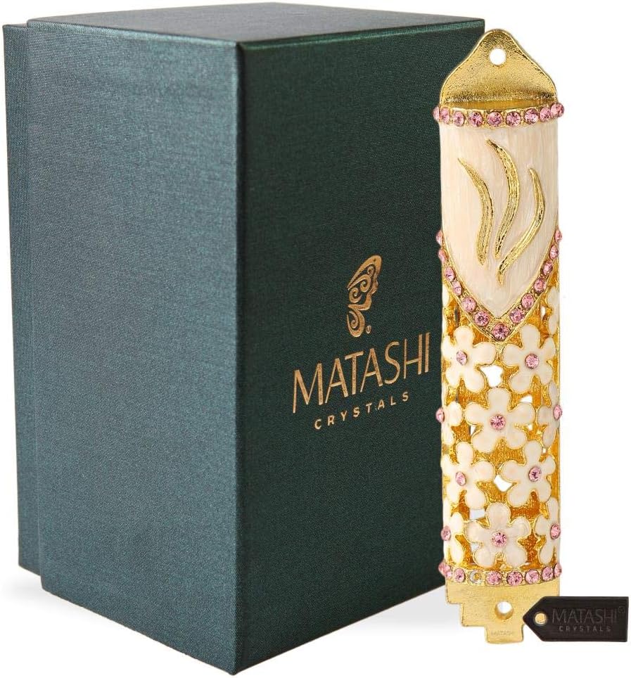Matashi 425 Inch Hand Painted Mezuzah with Scroll and Floral Design